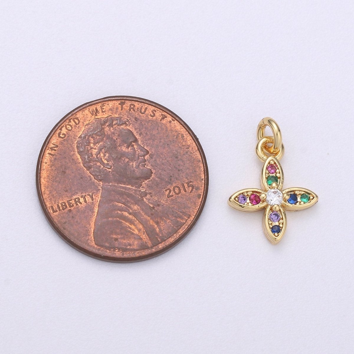 14k Gold Filled Flower Charm Micro Pave Petal Charm, Rainbow Cubic Charms, CZ Gold Colorful Charm, Dainty Minimalist Jewelry SupplyC-559 - DLUXCA