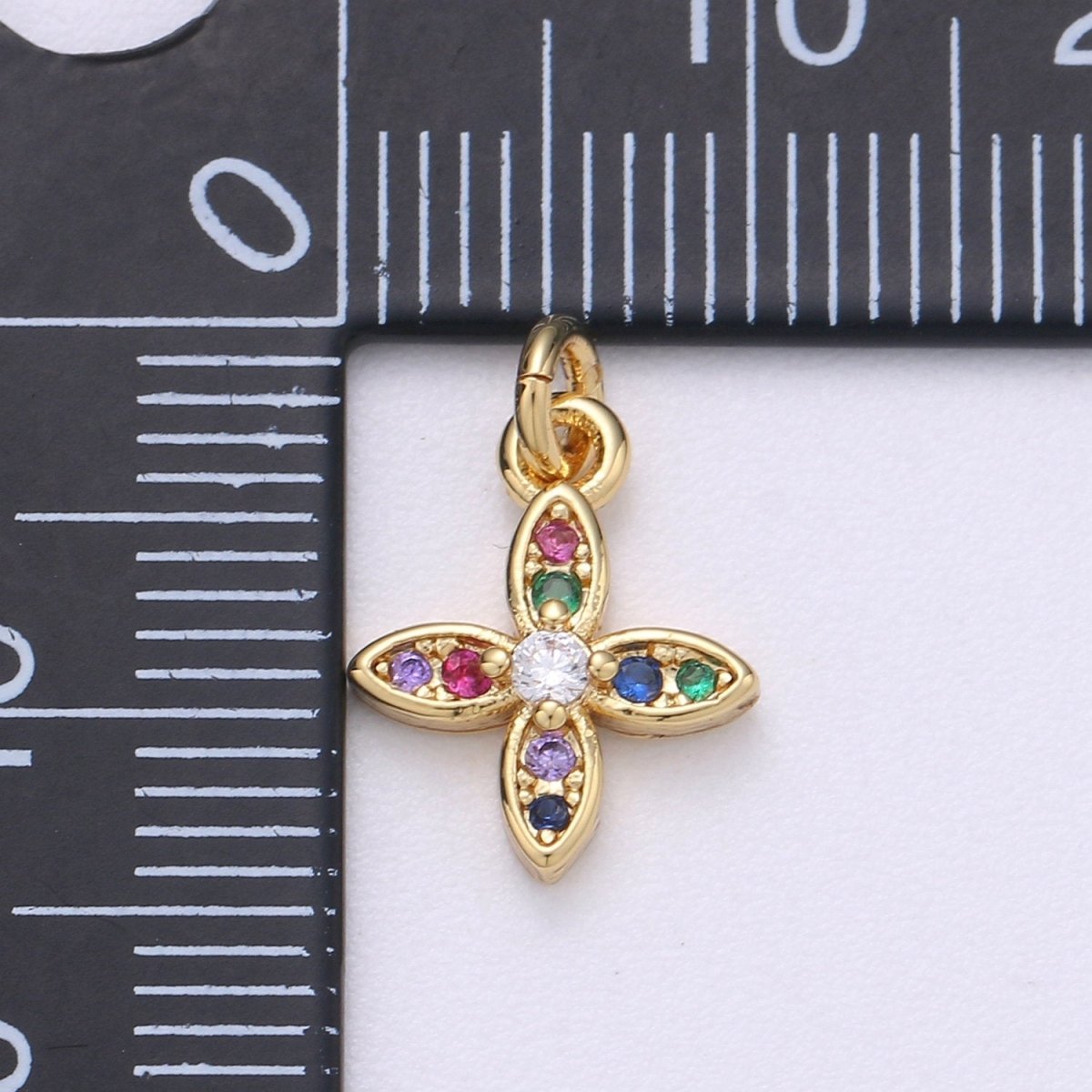 14k Gold Filled Flower Charm Micro Pave Petal Charm, Rainbow Cubic Charms, CZ Gold Colorful Charm, Dainty Minimalist Jewelry SupplyC-559 - DLUXCA