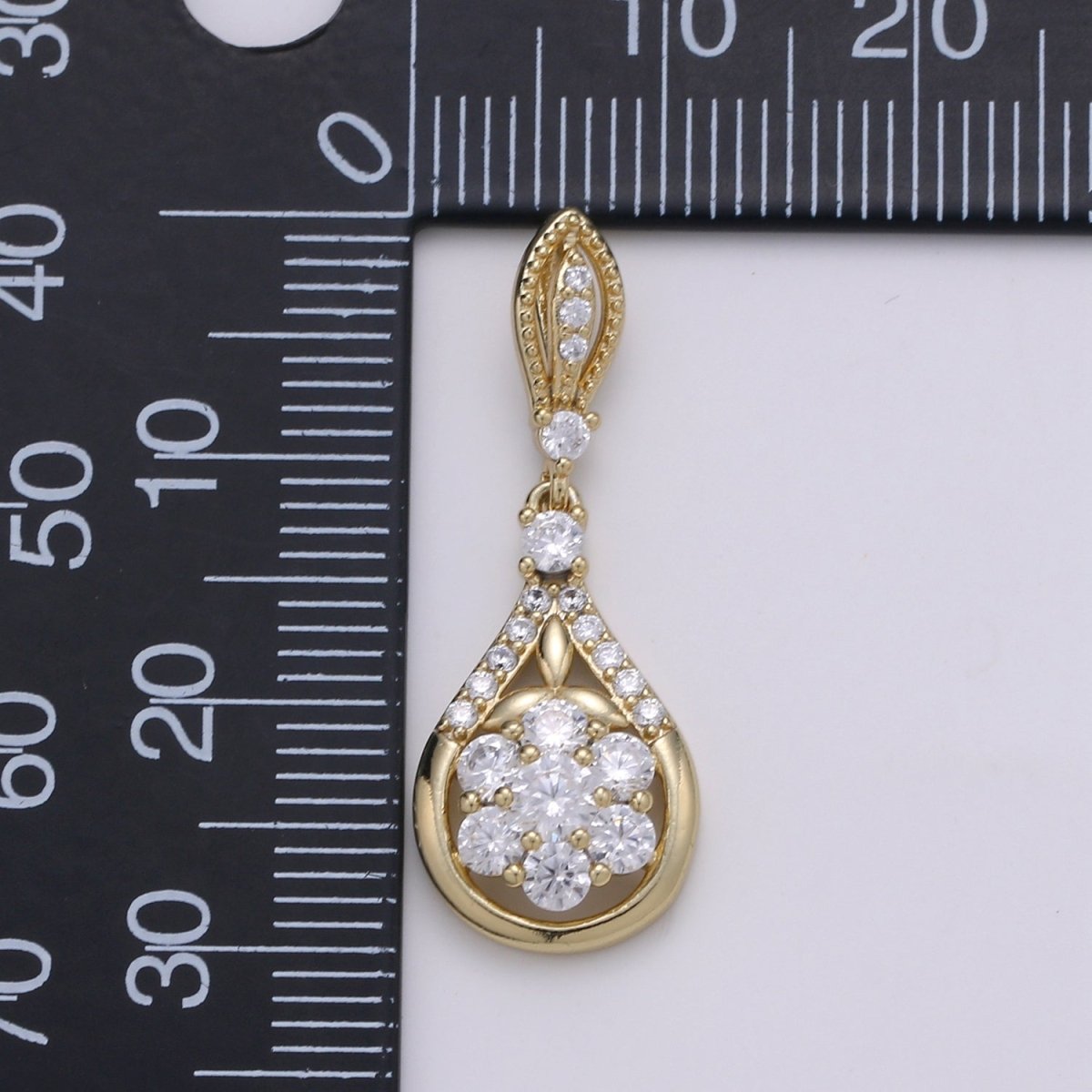 14K Gold Filled Flower Crystal Teardrop Pendants J-094 - DLUXCA