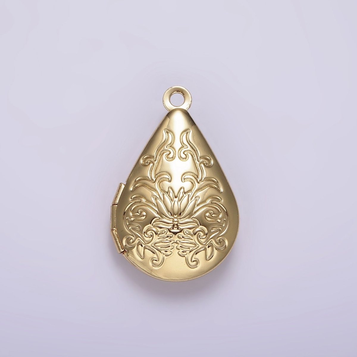 14K Gold Filled Flower Vine Leaf Teardrop Dome Minimalist Locket Charm | AG616 - DLUXCA