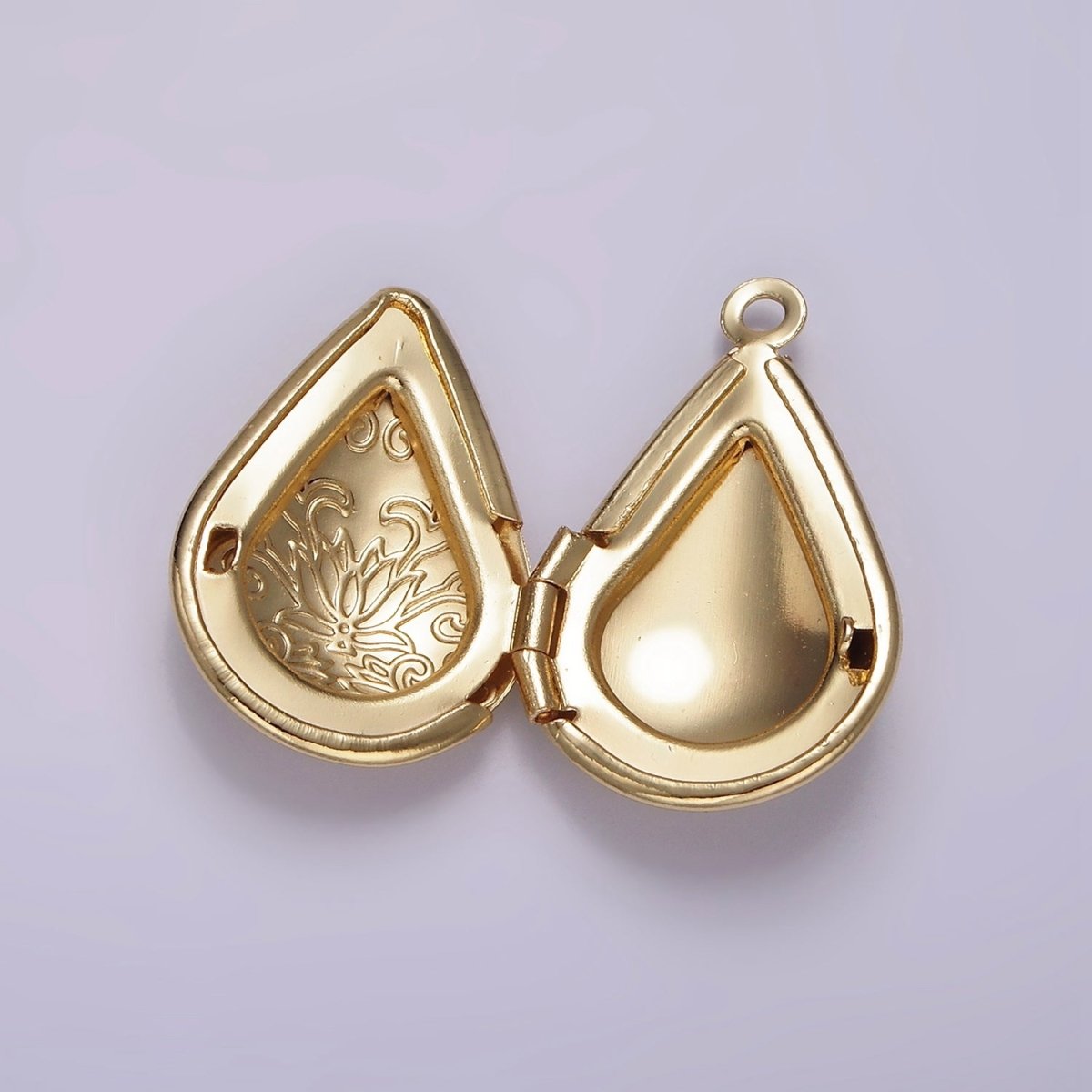 14K Gold Filled Flower Vine Leaf Teardrop Dome Minimalist Locket Charm | AG616 - DLUXCA