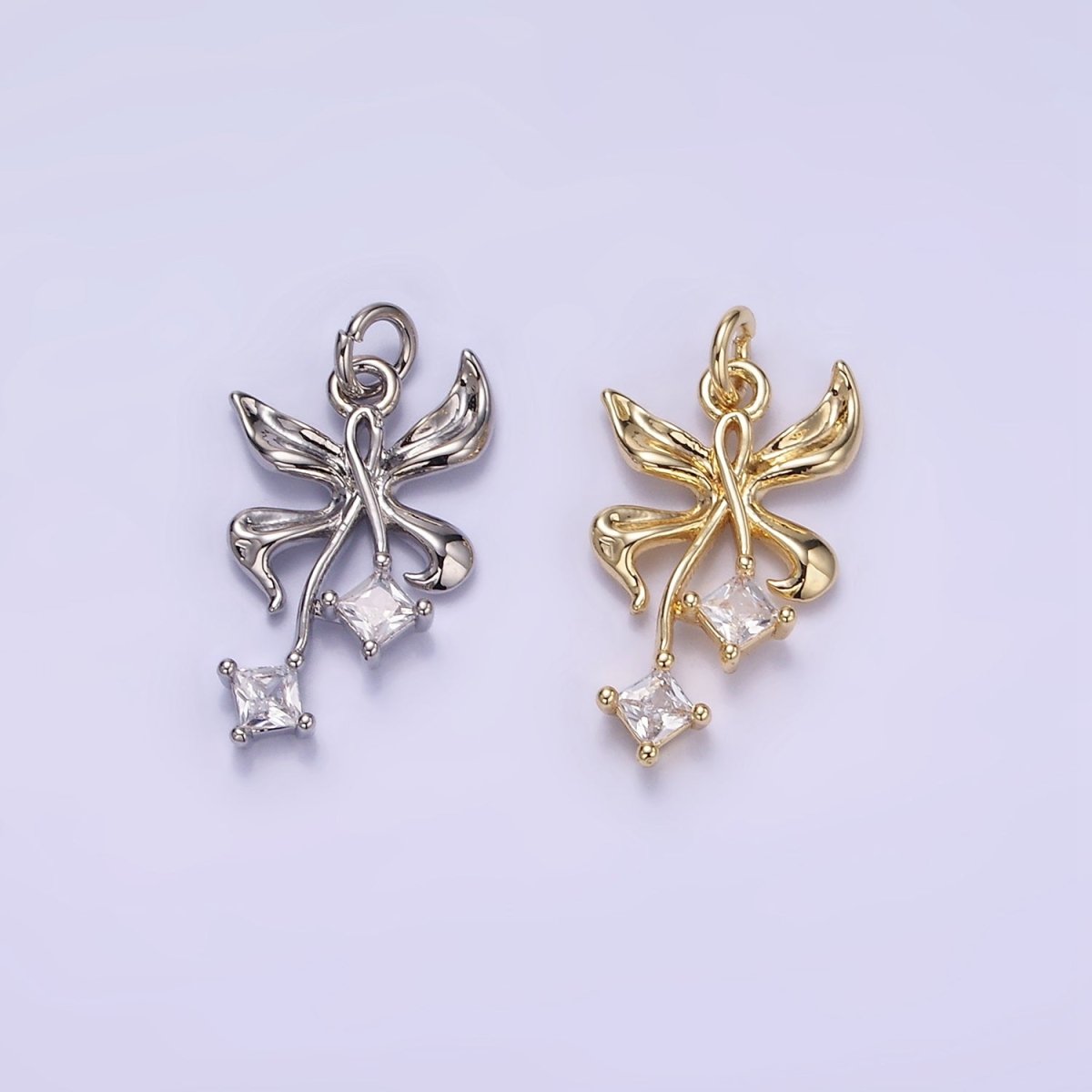 14K Gold Filled Foil Butterfly Insect Rhombus CZ Charm in Gold & Silver | W543 - DLUXCA