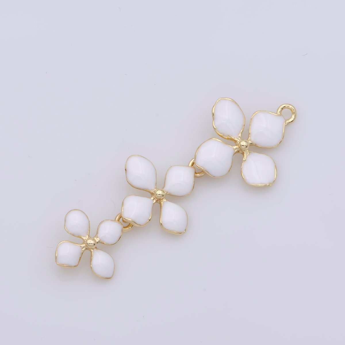14K Gold Filled Four-Petal Flower Pendant, Enamel Flower Charm, Gold Flower Charm, Earring Necklace Making Findings 40x15mm F-934~F-936 - DLUXCA