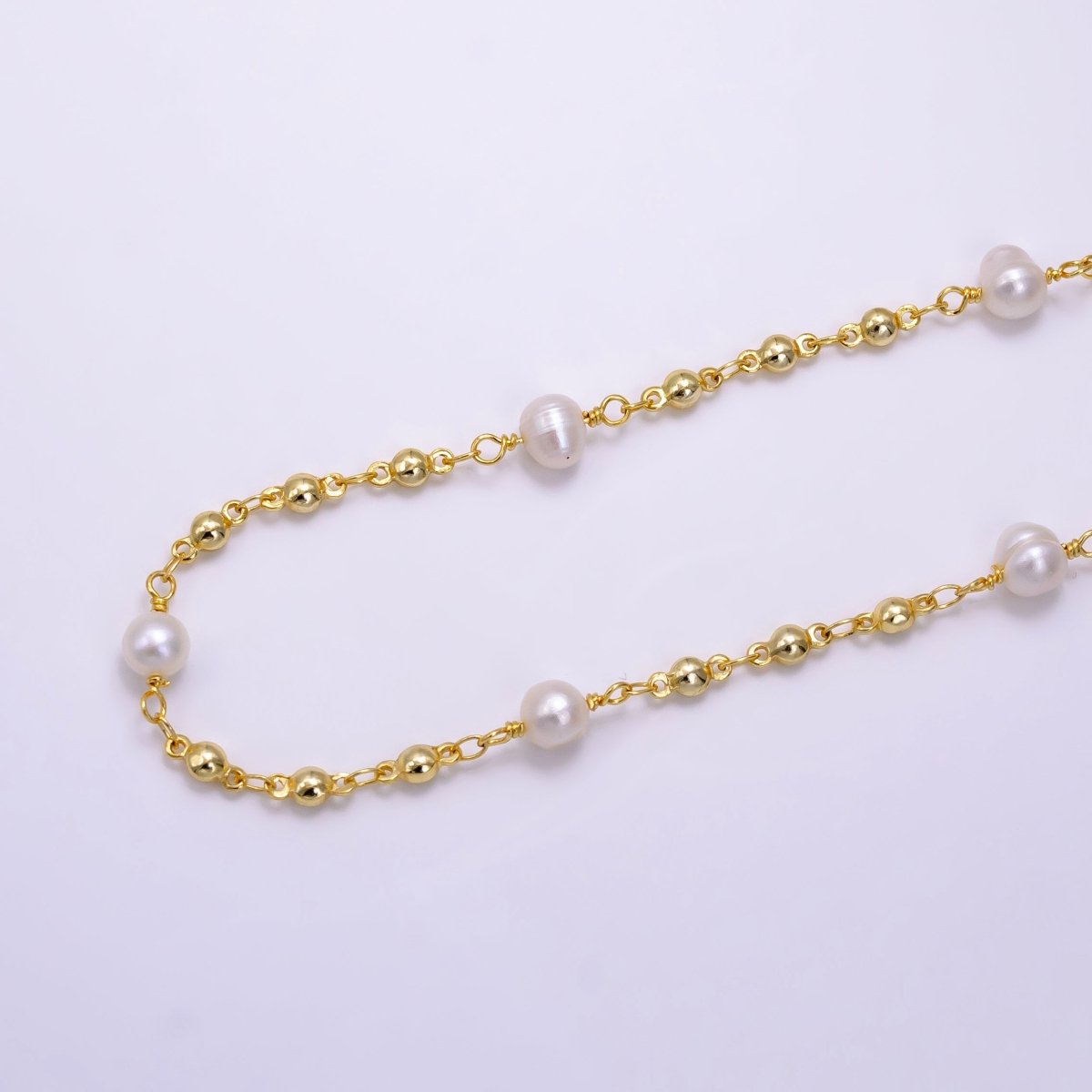 14K Gold Filled Freshwater Pearl Triple Bead Link Unfinished Chain | ROLL-1508 - DLUXCA