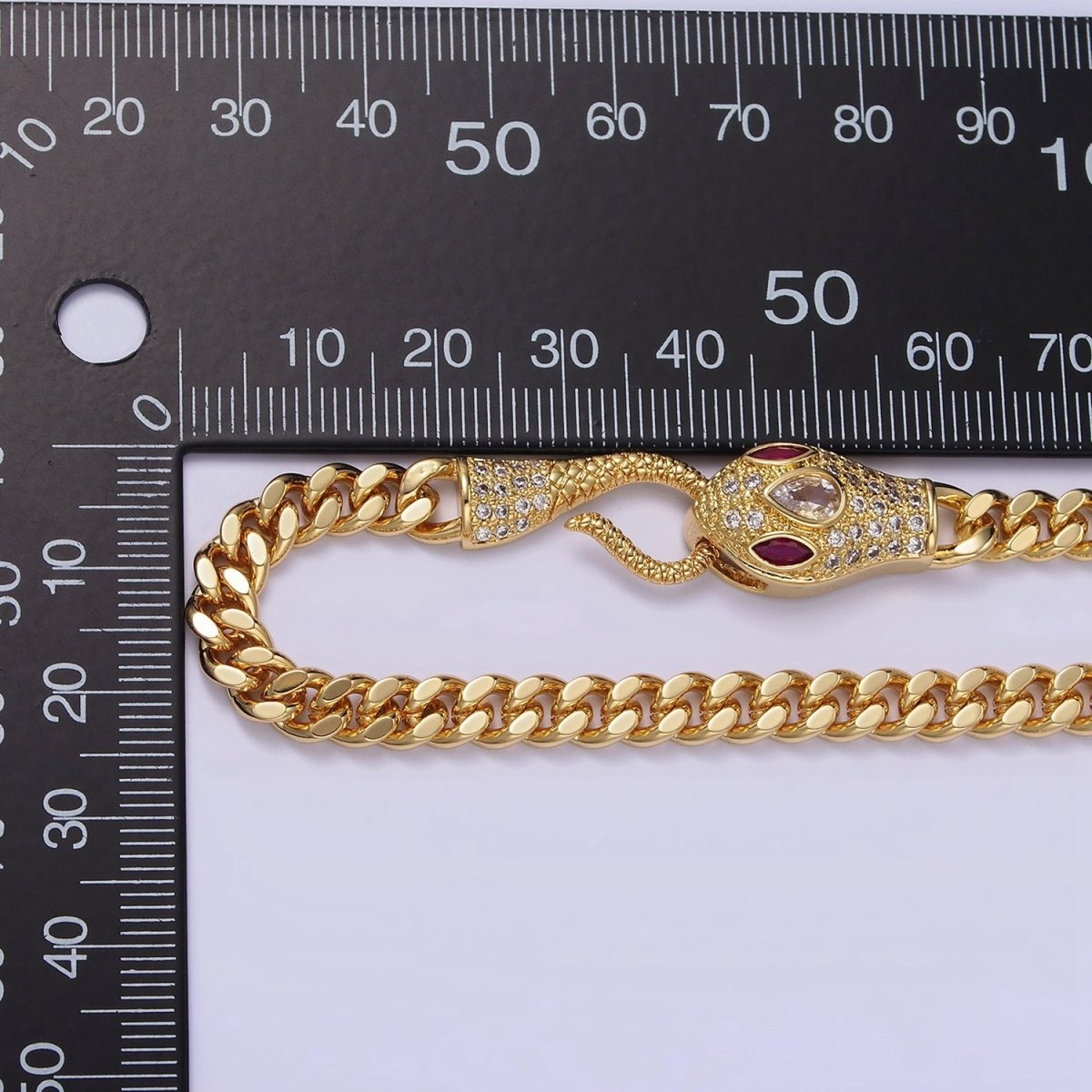 14K Gold Filled Fuchsia, Green Eyed Snake Textured Bite 18 Inch Curb Chain Necklace | WA-2204 - WA-2207 Clearance Pricing - DLUXCA