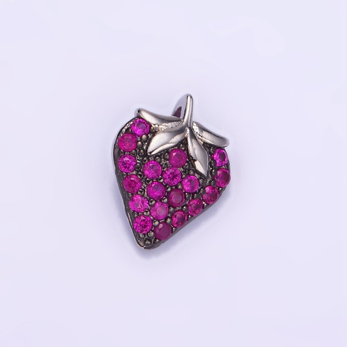 14K Gold Filled Fuchsia Micro Paved CZ Strawberry Fruit Pendant in Gold & Silver | AA1206 - DLUXCA