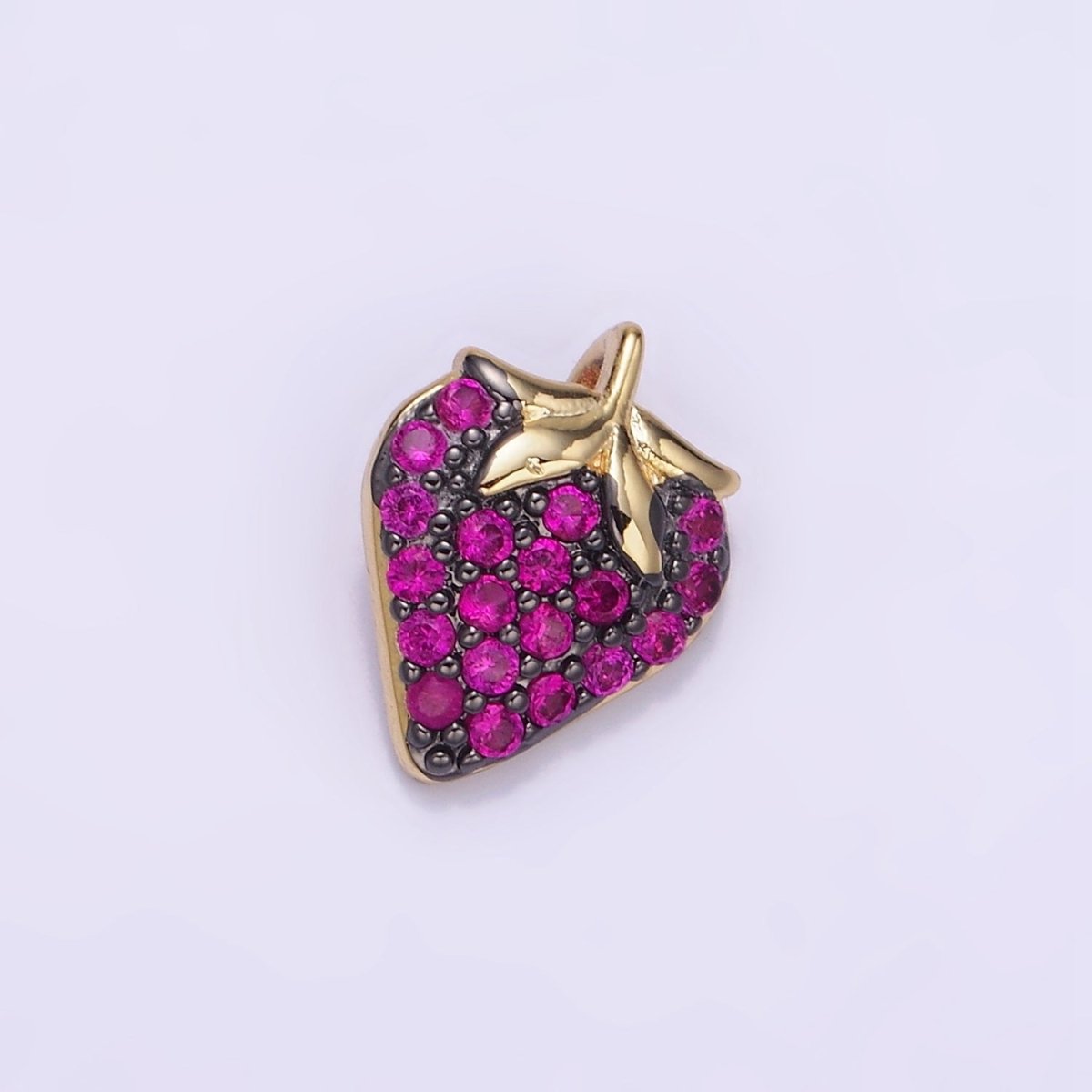 14K Gold Filled Fuchsia Micro Paved CZ Strawberry Fruit Pendant in Gold & Silver | AA1206 - DLUXCA