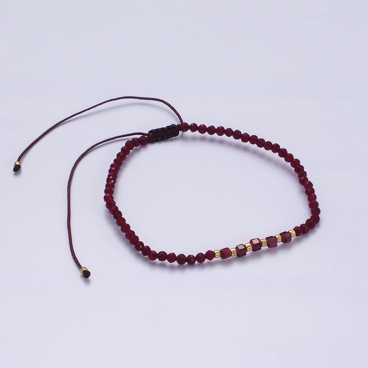 14K Gold Filled Garnet Multifaceted Red Rope Adjustable Friendship Bracelet | WA-2016 - WA-2164 Clearance Pricing - DLUXCA