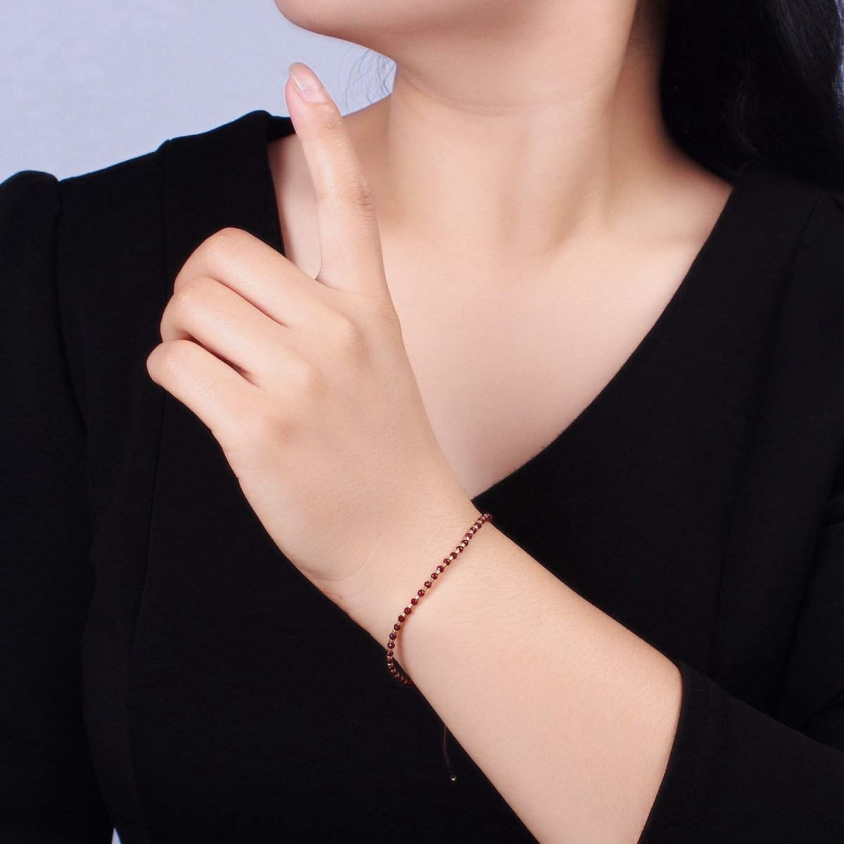 14K Gold Filled Garnet Multifaceted Red Rope Adjustable Friendship Bracelet | WA-2016 - WA-2164 Clearance Pricing - DLUXCA