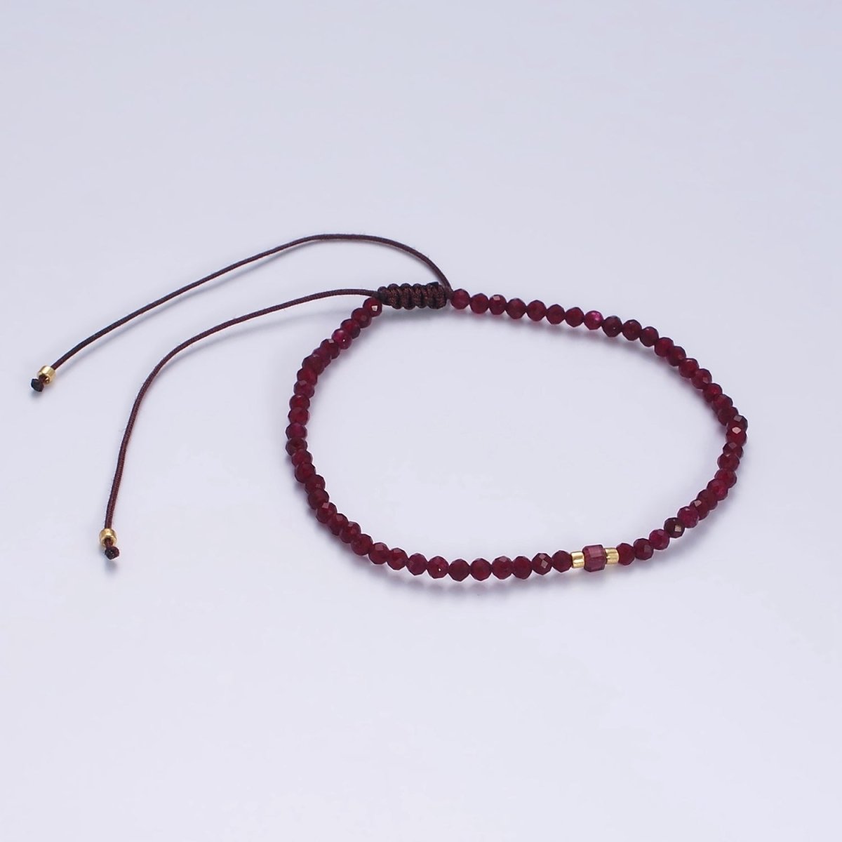 14K Gold Filled Garnet Multifaceted Red Rope Adjustable Friendship Bracelet | WA-2016 - WA-2164 Clearance Pricing - DLUXCA