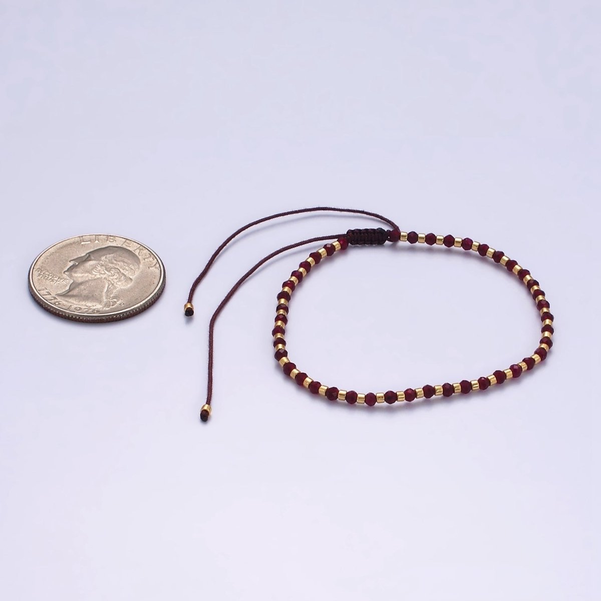 14K Gold Filled Garnet Multifaceted Red Rope Adjustable Friendship Bracelet | WA-2016 - WA-2164 Clearance Pricing - DLUXCA