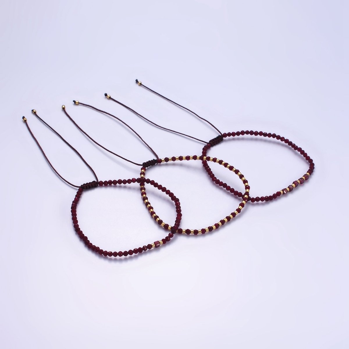 14K Gold Filled Garnet Multifaceted Red Rope Adjustable Friendship Bracelet | WA-2016 - WA-2164 Clearance Pricing - DLUXCA