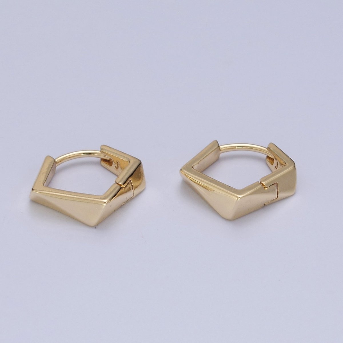 14K Gold Filled Geometric Hexagon Huggie Hoop Earrings P-374 - DLUXCA
