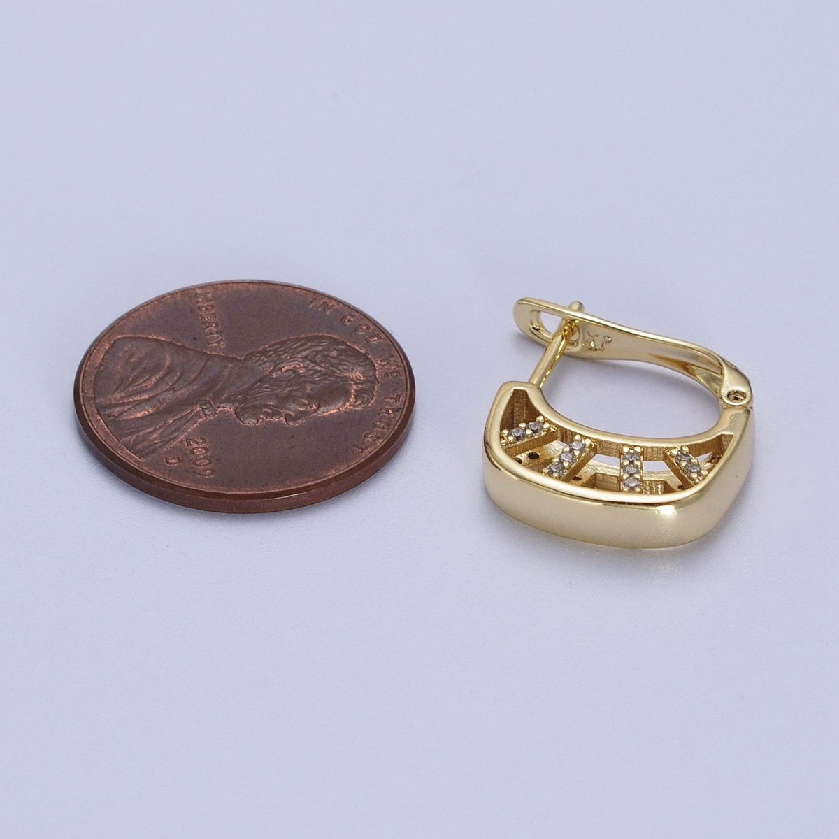 14K Gold Filled Geometric Micro Paved CZ Bar Latch Earrings | V-024 - DLUXCA