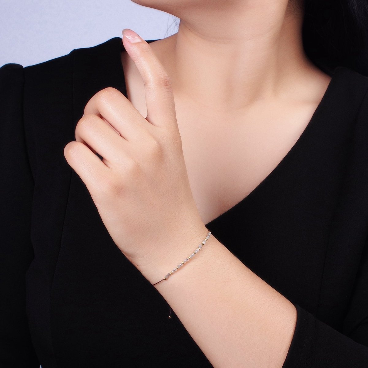 14K Gold Filled Gray Jasper Multifaceted Brown Rope Adjustable Friendship Bracelet | WA-2178 - WA-2180 Clearance Pricing - DLUXCA