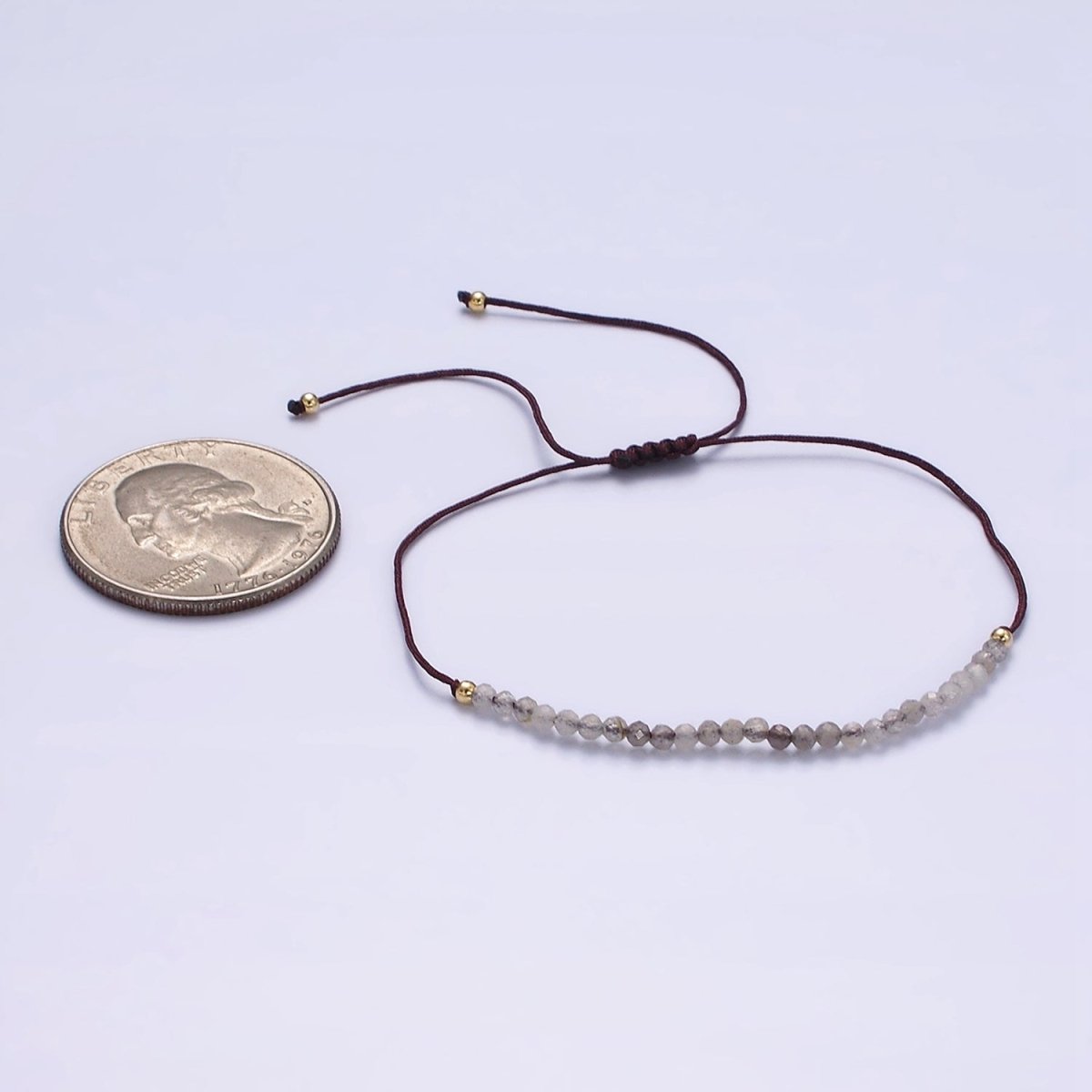 14K Gold Filled Gray Jasper Multifaceted Brown Rope Adjustable Friendship Bracelet | WA-2178 - WA-2180 Clearance Pricing - DLUXCA