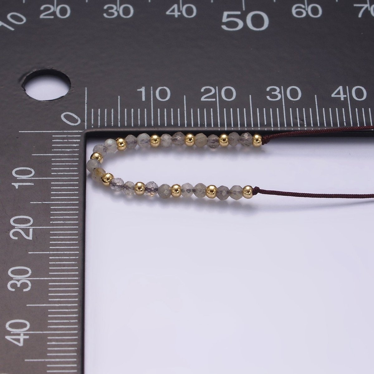 14K Gold Filled Gray Jasper Multifaceted Brown Rope Adjustable Friendship Bracelet | WA-2178 - WA-2180 Clearance Pricing - DLUXCA