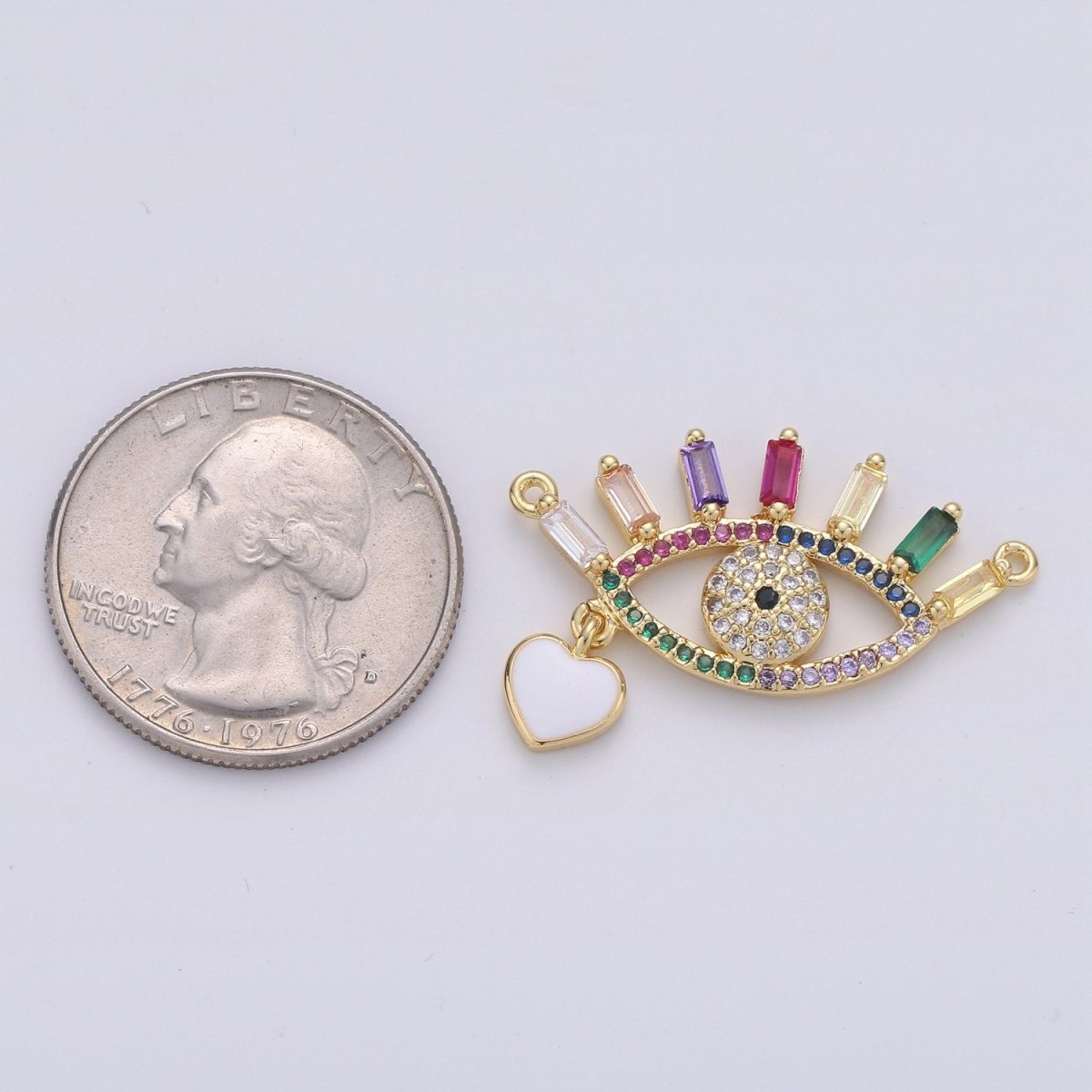 14k Gold Filled Greek Eye Charm Double Bail Pendant Connector with Rainbow Cubic Evil Eye Charm for Necklace Bracelet Component D-094 - DLUXCA