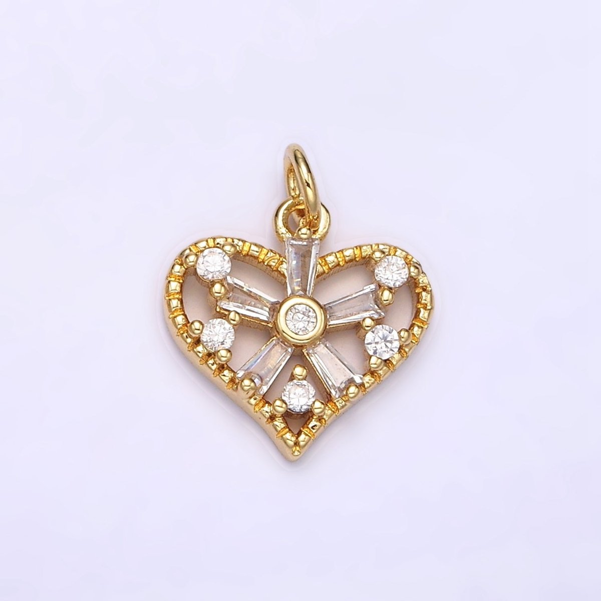 14K Gold Filled Green, Clear Baguette Flower CZ Open Heart Charm | AG390 - AG392 - DLUXCA