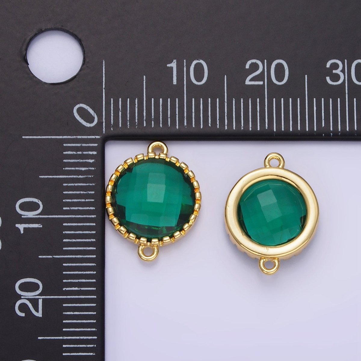 14K Gold Filled Green CZ Multifaceted Round Connector | G352 - DLUXCA