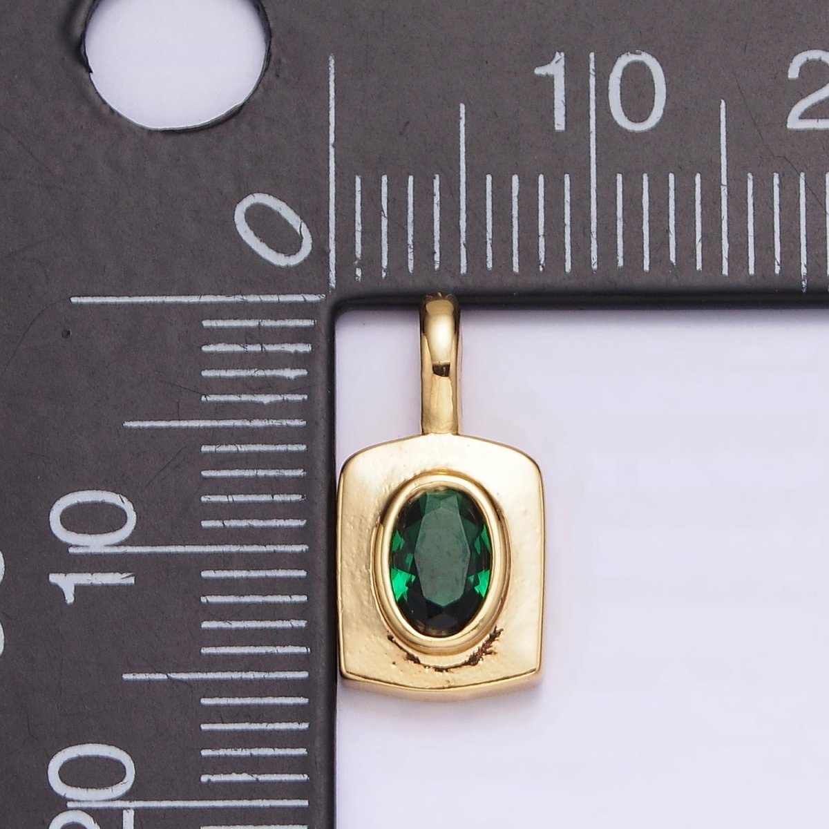 14K Gold Filled Green CZ Oval Rectangular Tag Pendant | AA580 - DLUXCA