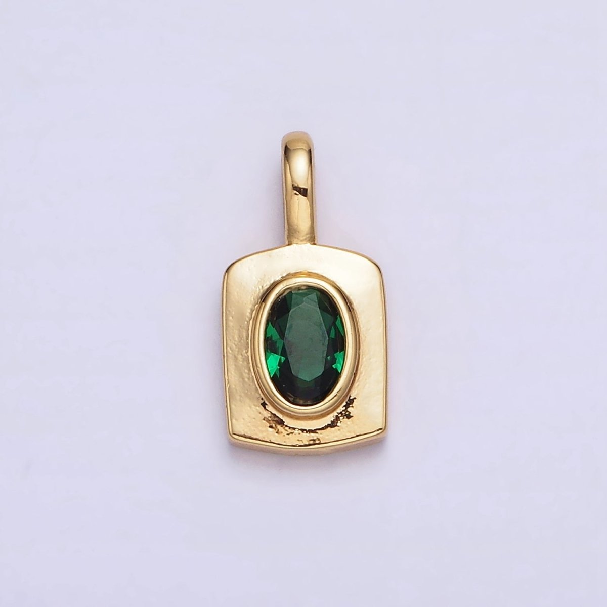 14K Gold Filled Green CZ Oval Rectangular Tag Pendant | AA580 - DLUXCA