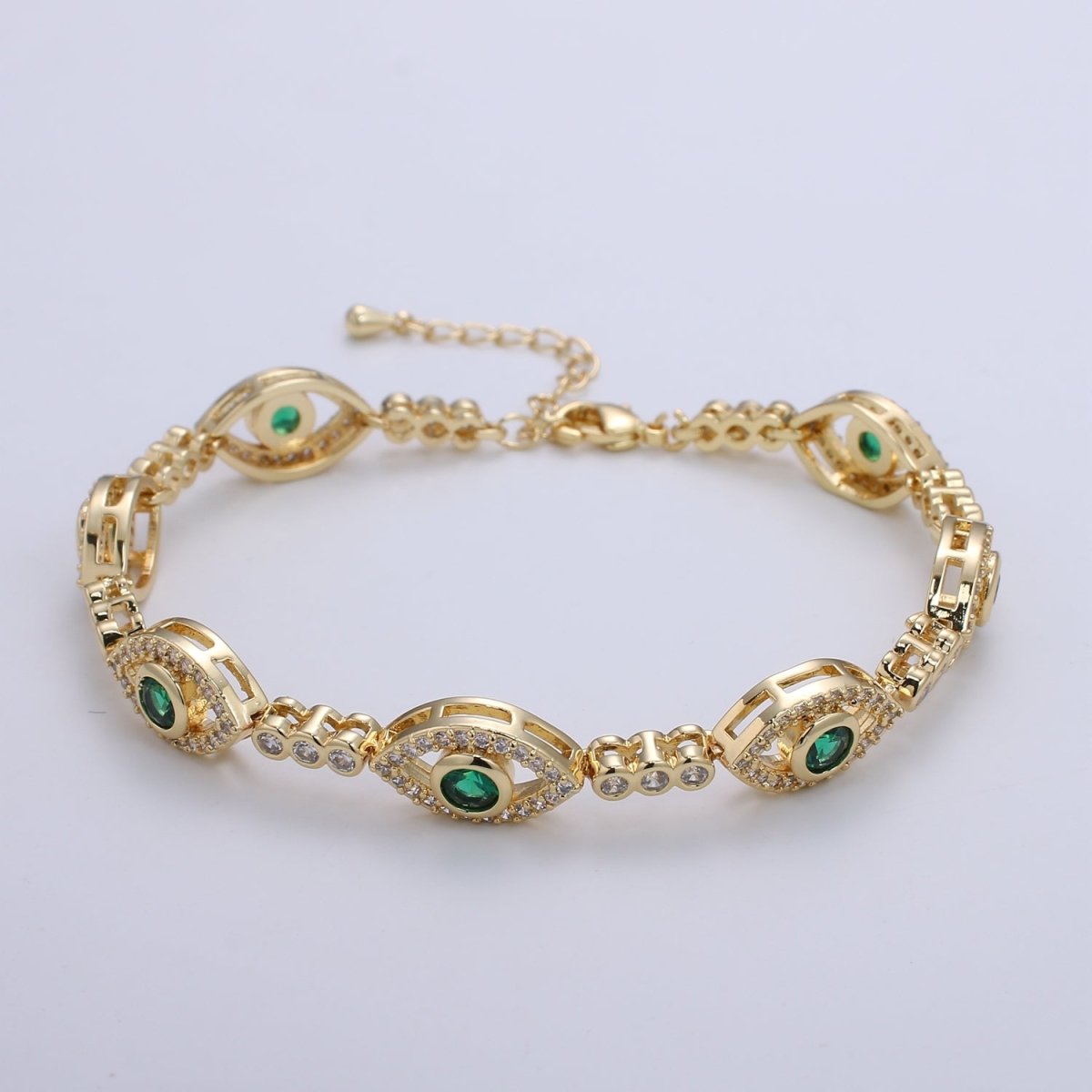 14k Gold Filled Green Evil Eye Bracelet, Blue Eye Protection Bracelet Cubic Zirconia Stacking Bracelet, Amulet Jewelry Gift Ideas, Boho Jewelry | CN-959 CN-960 CN-961 Clearance Pricing - DLUXCA