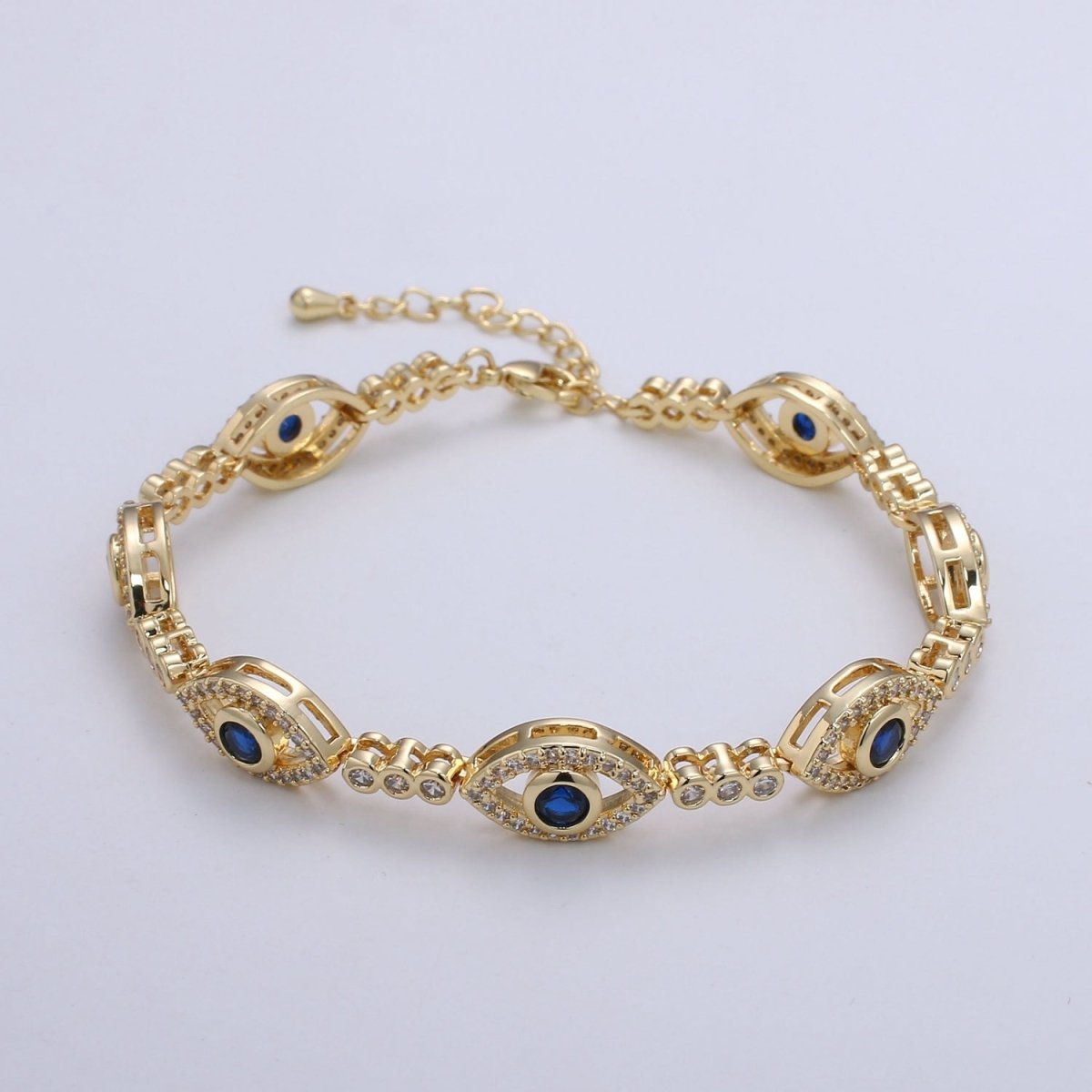 14k Gold Filled Green Evil Eye Bracelet, Blue Eye Protection Bracelet Cubic Zirconia Stacking Bracelet, Amulet Jewelry Gift Ideas, Boho Jewelry | CN-959 CN-960 CN-961 Clearance Pricing - DLUXCA