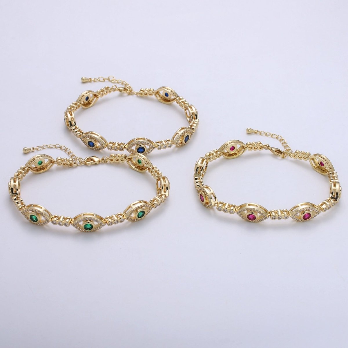 14k Gold Filled Green Evil Eye Bracelet, Blue Eye Protection Bracelet Cubic Zirconia Stacking Bracelet, Amulet Jewelry Gift Ideas, Boho Jewelry | CN-959 CN-960 CN-961 Clearance Pricing - DLUXCA