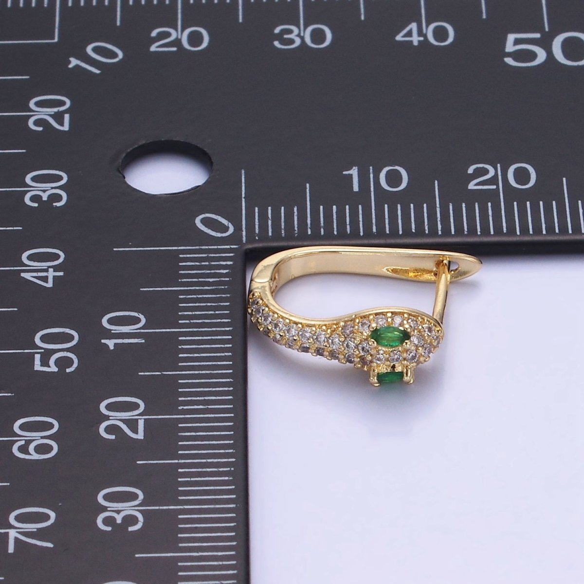 14K Gold Filled Green-Eyed Micro Paved CZ Cartilage English Lock Earrings in Gold & Silver | AB1319 - DLUXCA