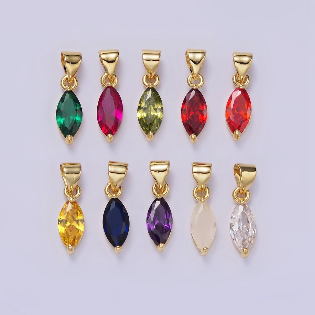 14K Gold Filled Green, Fuchsia, Olive, Red, Vermillion, Yellow, Blue, Purple, White Clear CZ Marquise Pendant | AA666 - AA675 - DLUXCA