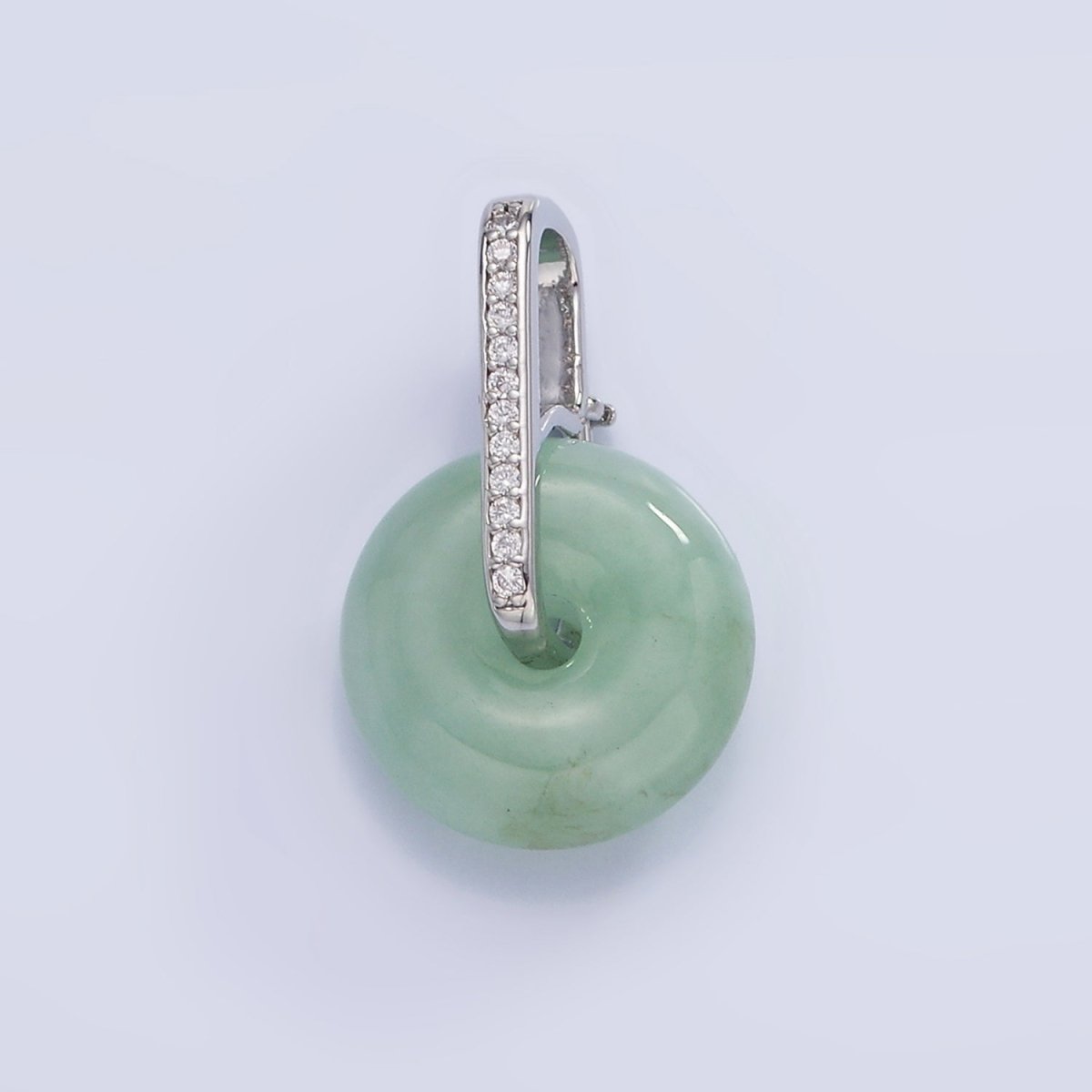 14K Gold Filled Green Jade Gemstone Donut Micro Paved CZ Linear Bail Pendant in Gold & Silver | AH159 - DLUXCA