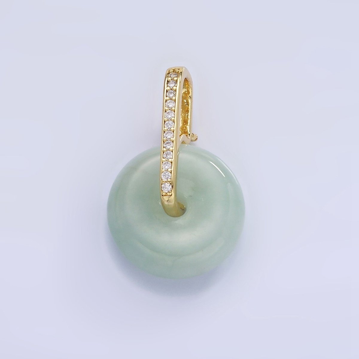 14K Gold Filled Green Jade Gemstone Donut Micro Paved CZ Linear Bail Pendant in Gold & Silver | AH159 - DLUXCA