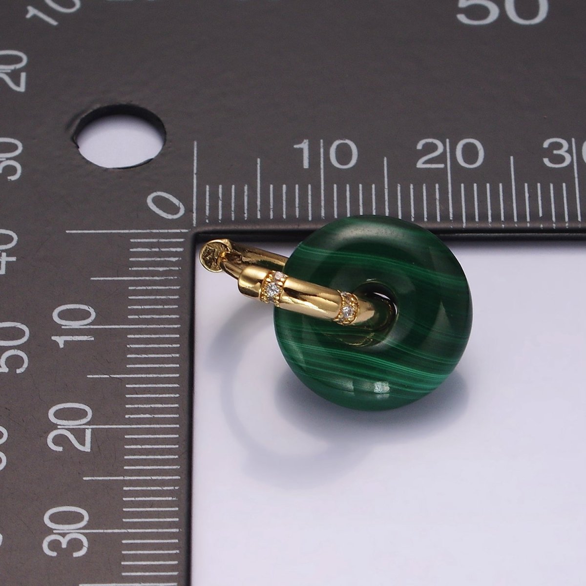 14K Gold Filled Green Malachite Donut Lined Micro Paved Huggie Earrings | AE353 - DLUXCA