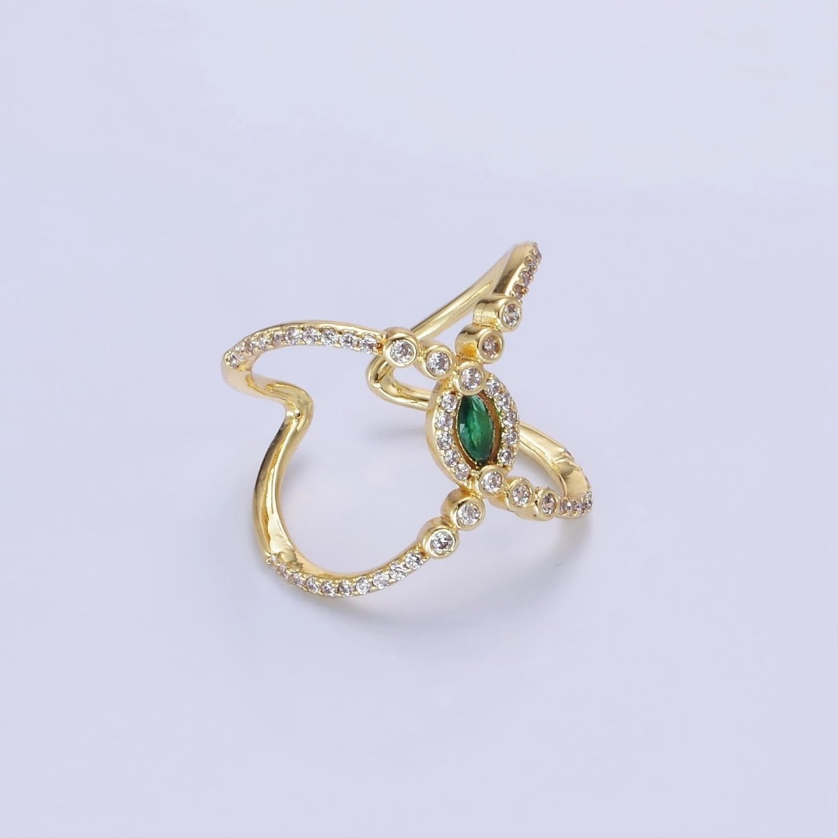 14K Gold Filled Green Marquise CZ Micro Paved Double Band Ring | O1319 - DLUXCA