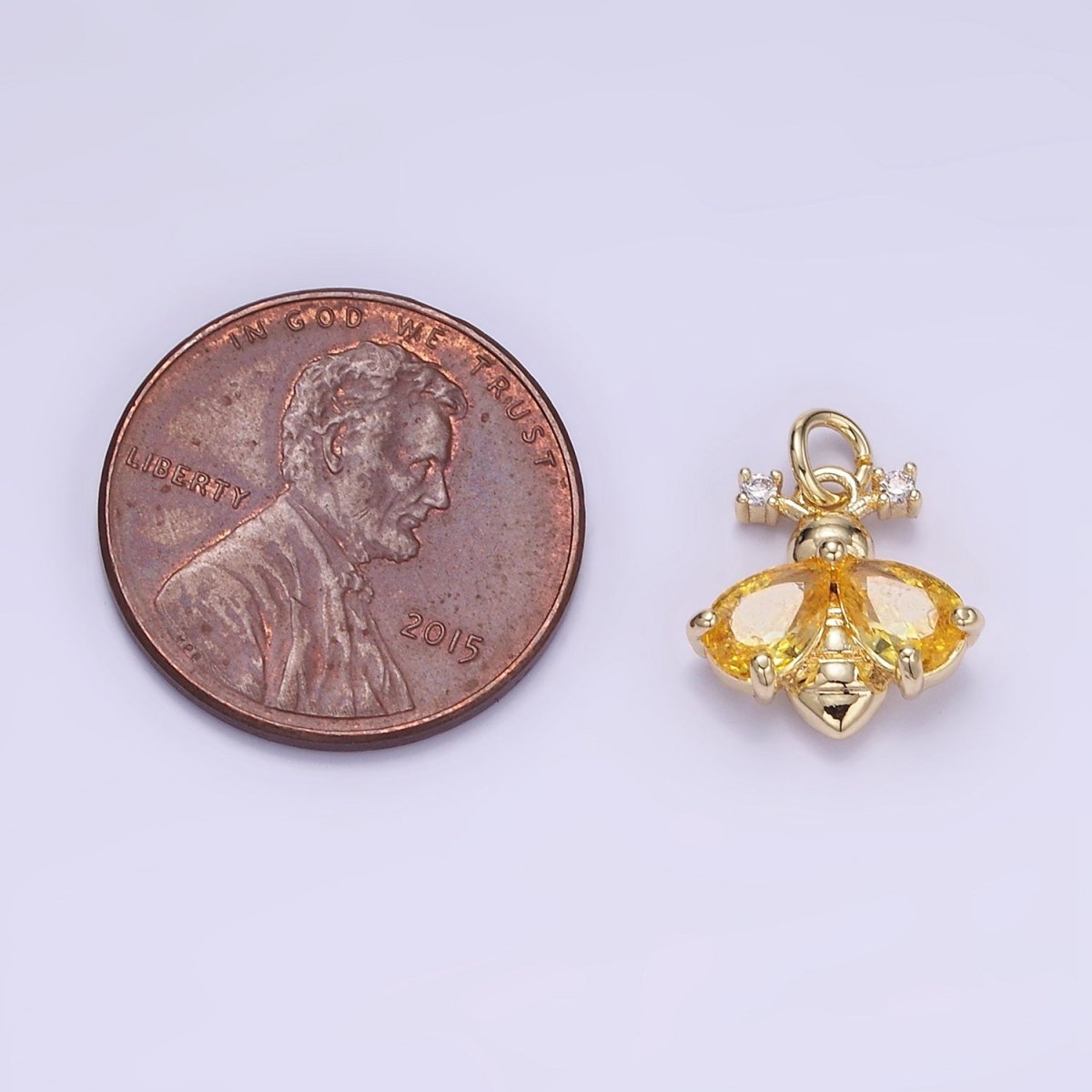 14K Gold Filled Green, Orange CZ Bumble Queen Bee Charm | W542 - DLUXCA