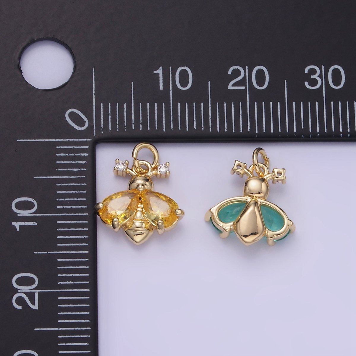 14K Gold Filled Green, Orange CZ Bumble Queen Bee Charm | W542 - DLUXCA