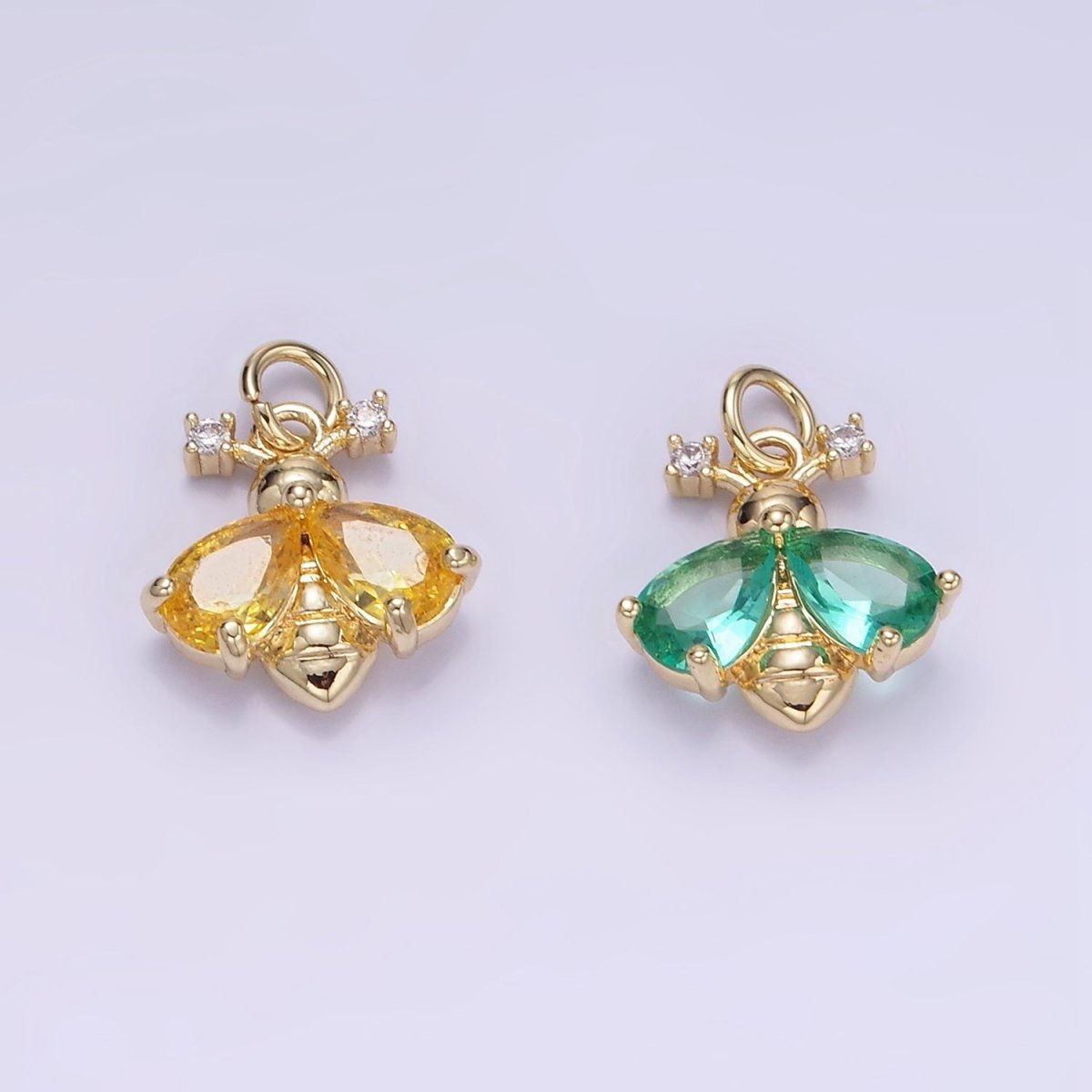 14K Gold Filled Green, Orange CZ Bumble Queen Bee Charm | W542 - DLUXCA