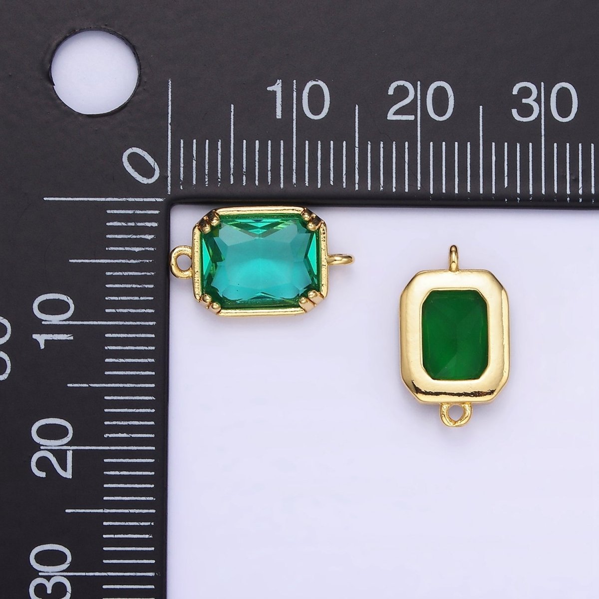 14K Gold Filled Green, Pink, Blue, Light Green, Baby Blue CZ Multifaceted Baguette Connector | G342 - G344 - DLUXCA