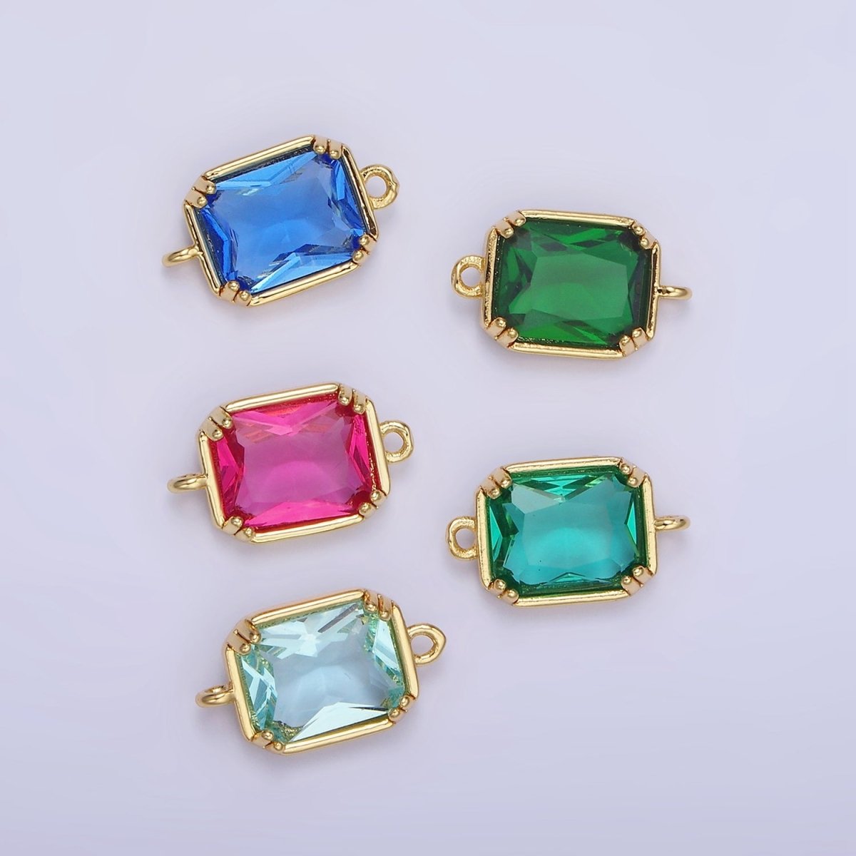 14K Gold Filled Green, Pink, Blue, Light Green, Baby Blue CZ Multifaceted Baguette Connector | G342 - G344 - DLUXCA