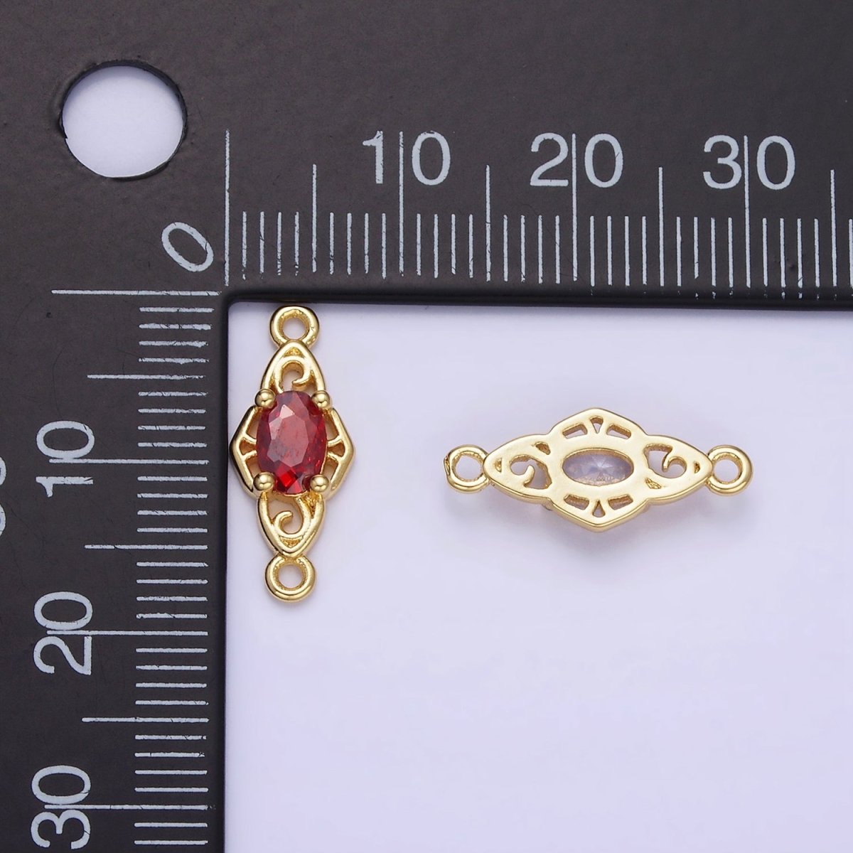 14K Gold Filled Green, Pink, Clear, Red, Blue, Purple CZ Artisan Connector | G347 - G349 - DLUXCA