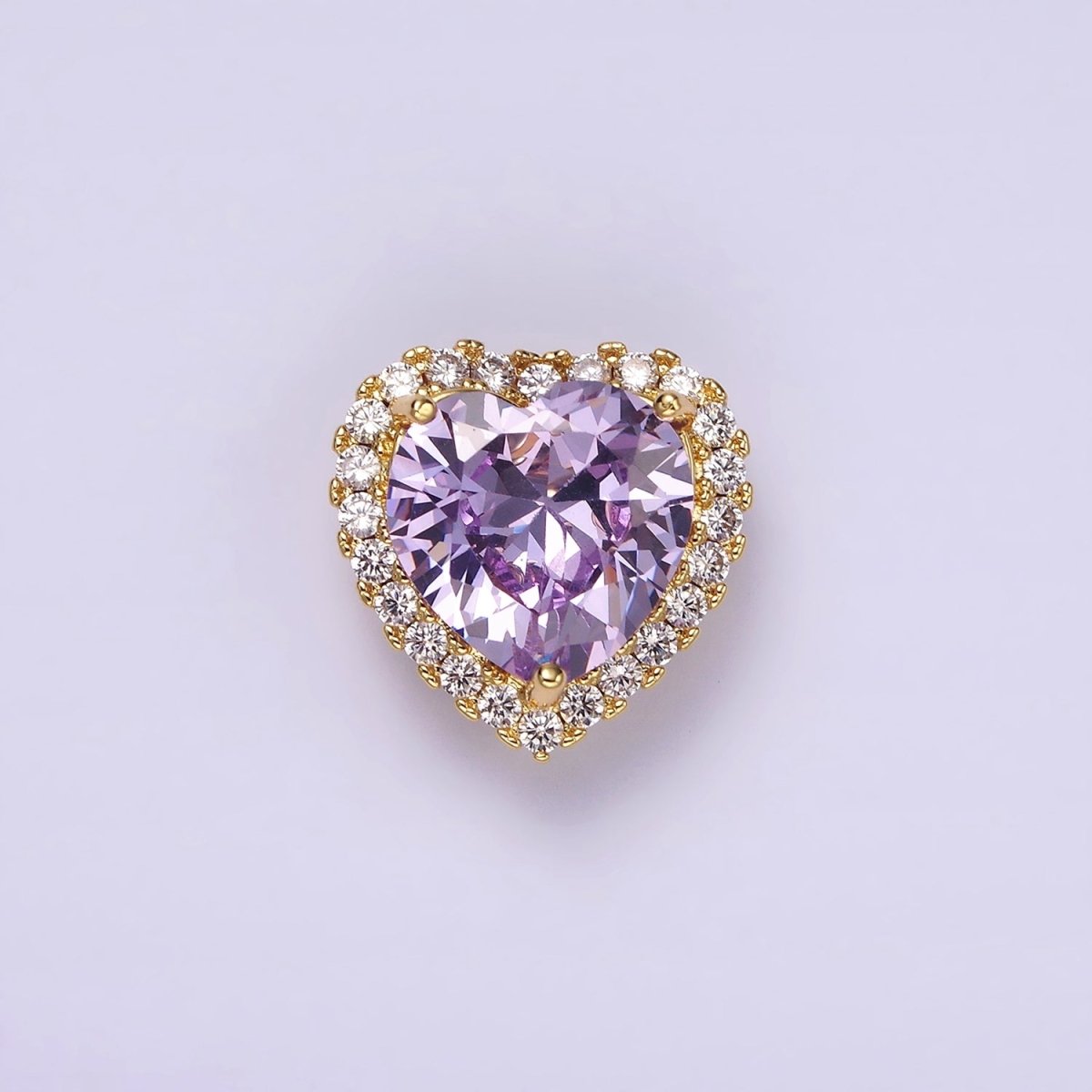 14K Gold Filled Green, Pink, Clear, Red, Yellow, Black, Purple, Blue CZ Heart Micro Paved Bead | B851 - B858 - DLUXCA