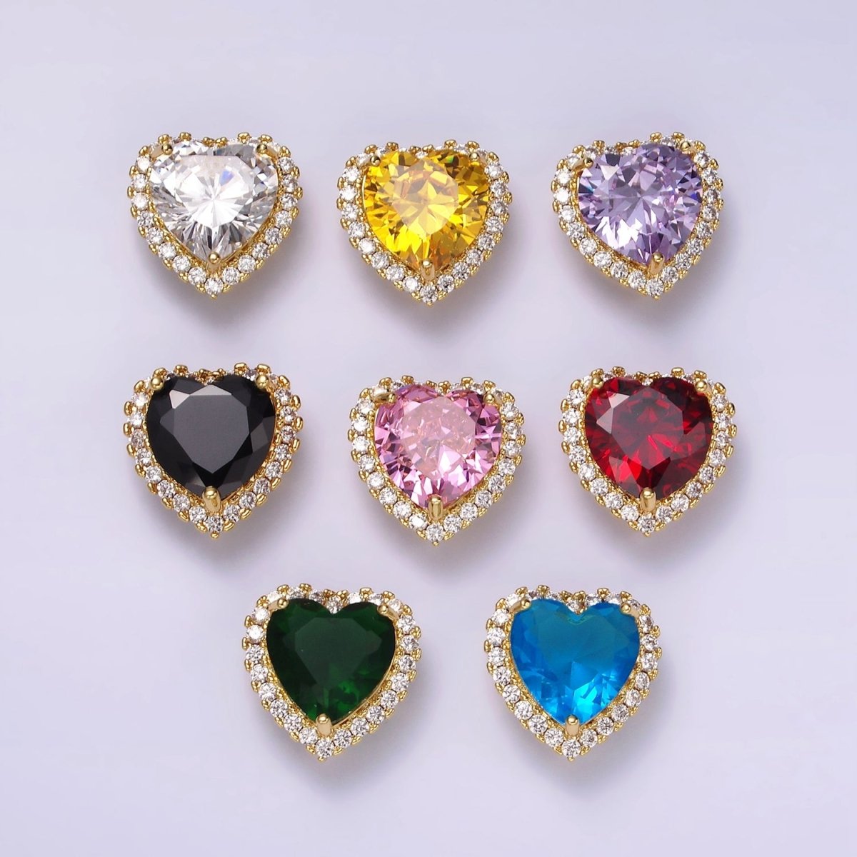 14K Gold Filled Green, Pink, Clear, Red, Yellow, Black, Purple, Blue CZ Heart Micro Paved Bead | B851 - B858 - DLUXCA