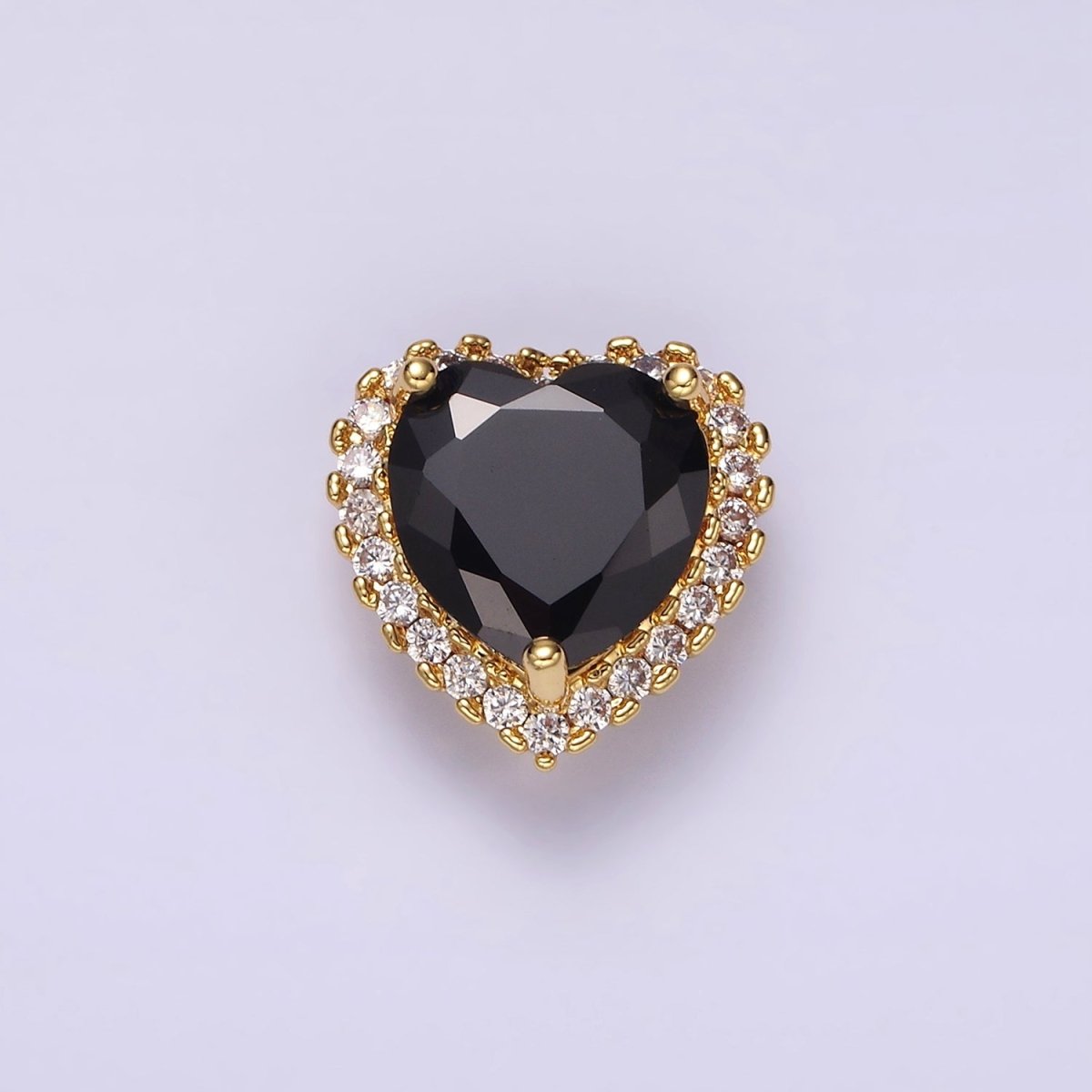 14K Gold Filled Green, Pink, Clear, Red, Yellow, Black, Purple, Blue CZ Heart Micro Paved Bead | B851 - B858 - DLUXCA