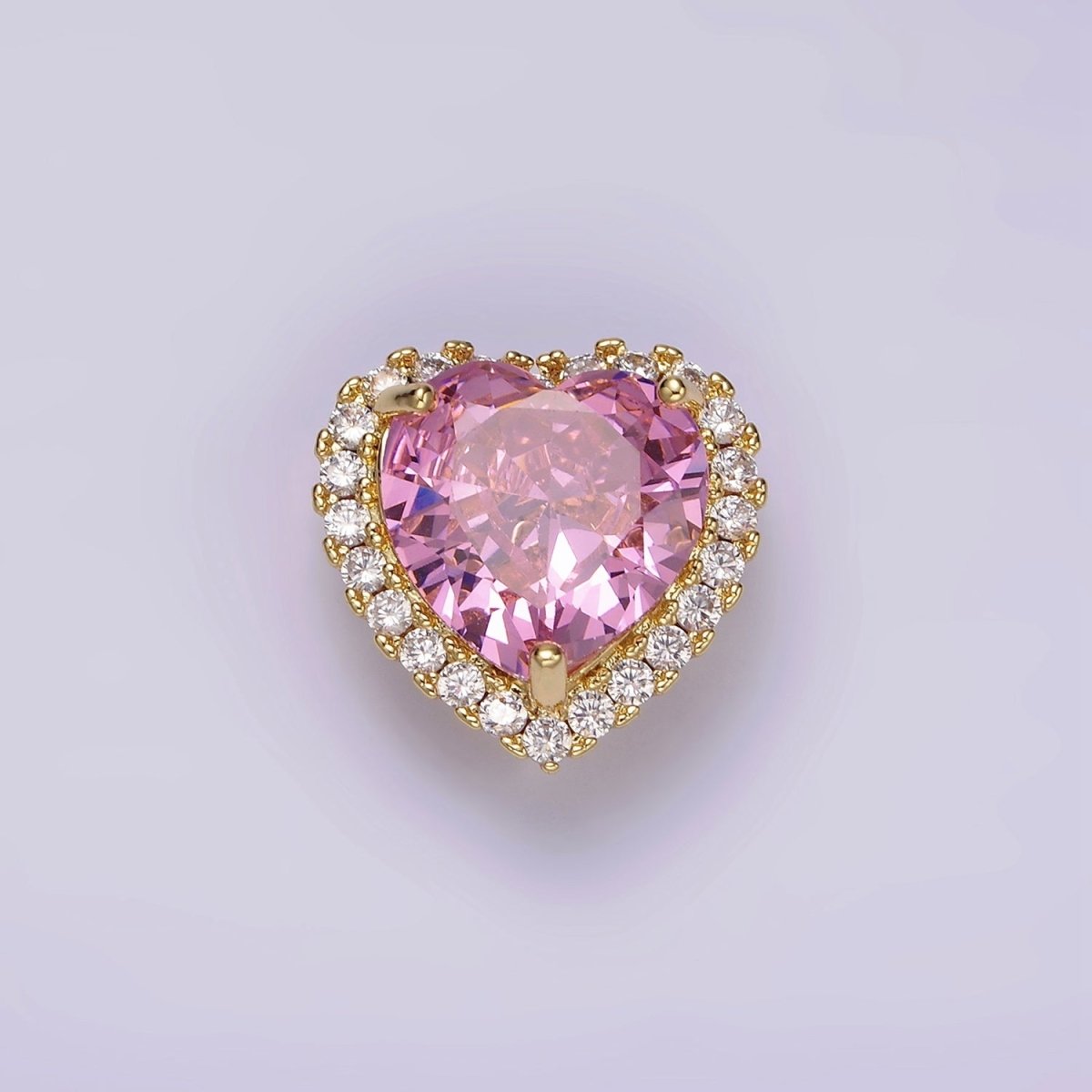 14K Gold Filled Green, Pink, Clear, Red, Yellow, Black, Purple, Blue CZ Heart Micro Paved Bead | B851 - B858 - DLUXCA