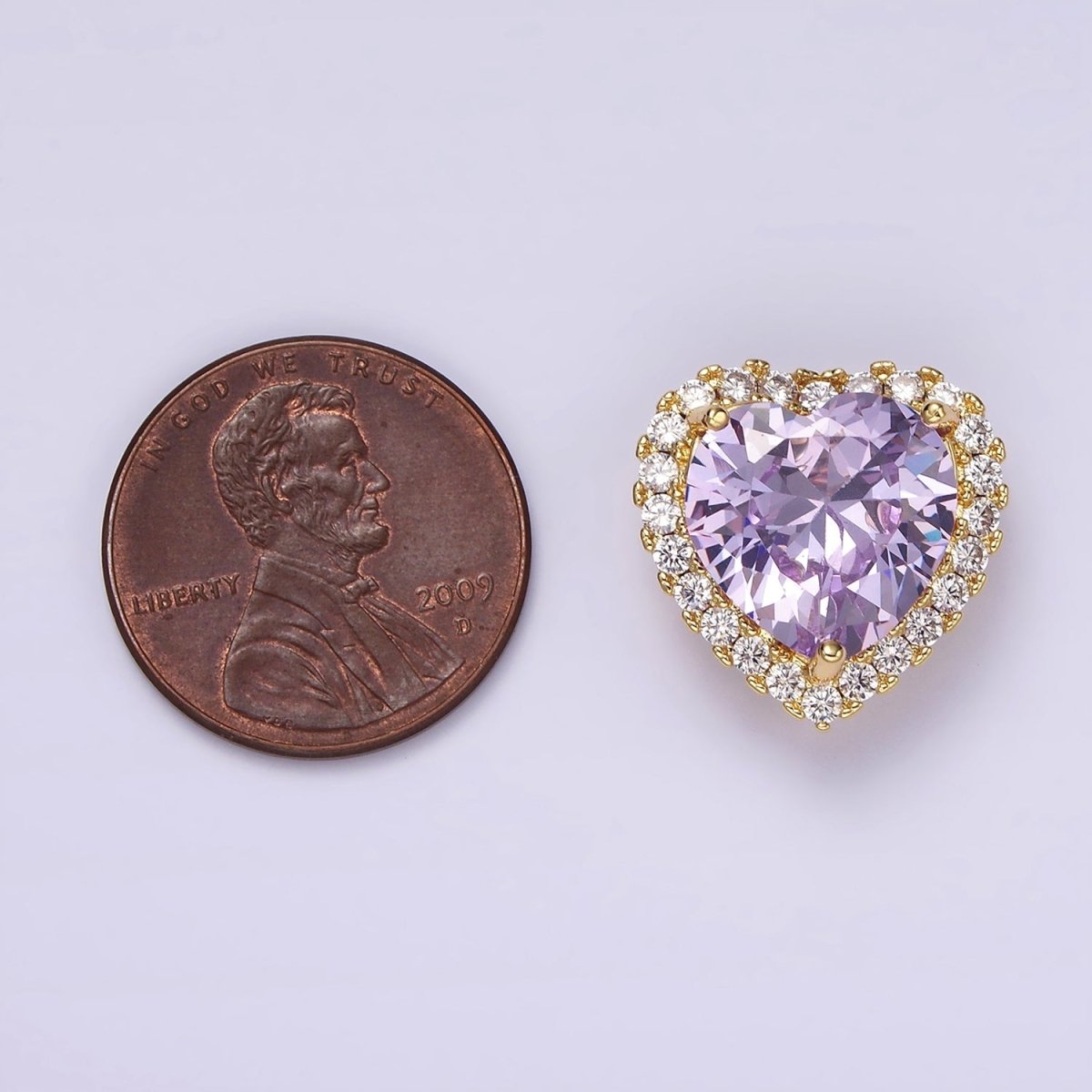 14K Gold Filled Green, Pink, Clear, Red, Yellow, Black, Purple, Blue CZ Heart Micro Paved Bead | B851 - B858 - DLUXCA