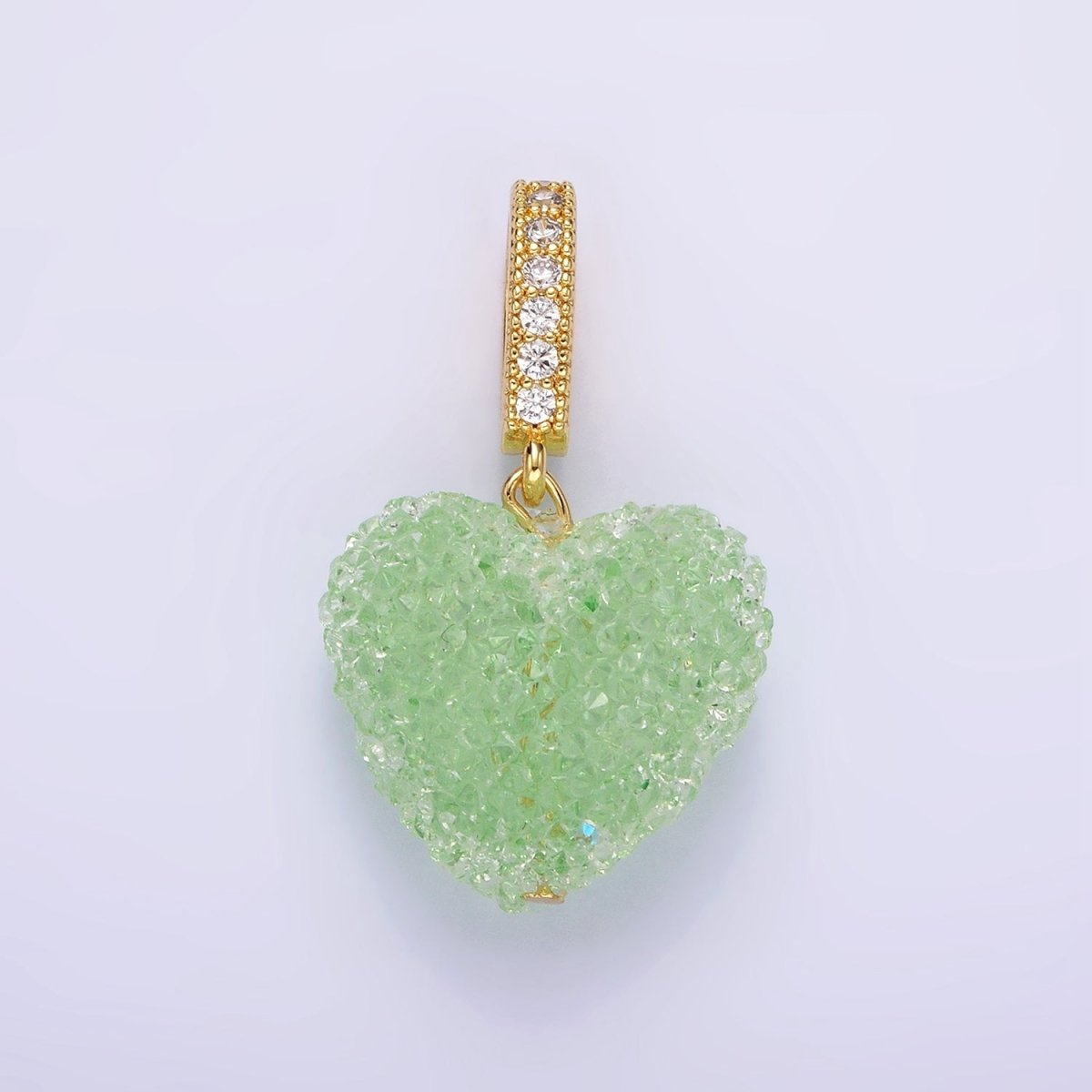 14K Gold Filled Green, Pink, Purple Puffed Heart Micro Paved Bail Pendant | N1977 - N1979 - DLUXCA