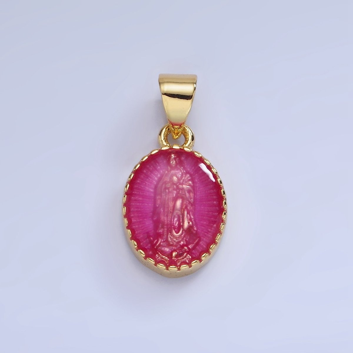 14K Gold Filled Green, Red, Pink, Purple, Teal, Yellow, Fuchsia Miraculous Lady Mary Pendant | AA1239 - AA1242 - DLUXCA