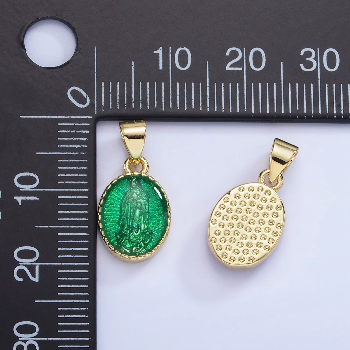 14K Gold Filled Green, Red, Pink, Purple, Teal, Yellow, Fuchsia Miraculous Lady Mary Pendant | AA1239 - AA1242 - DLUXCA