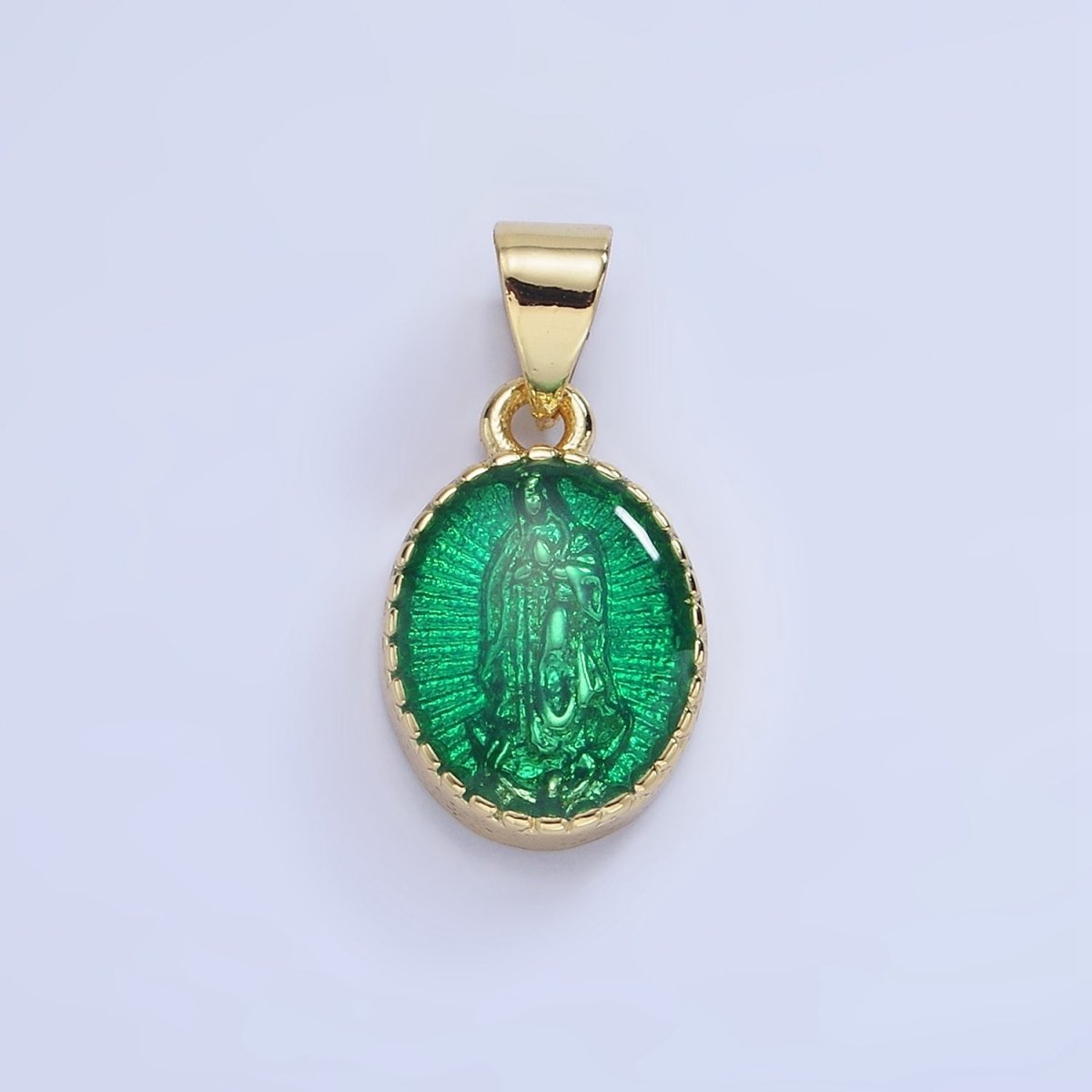 14K Gold Filled Green, Red, Pink, Purple, Teal, Yellow, Fuchsia Miraculous Lady Mary Pendant | AA1239 - AA1242 - DLUXCA